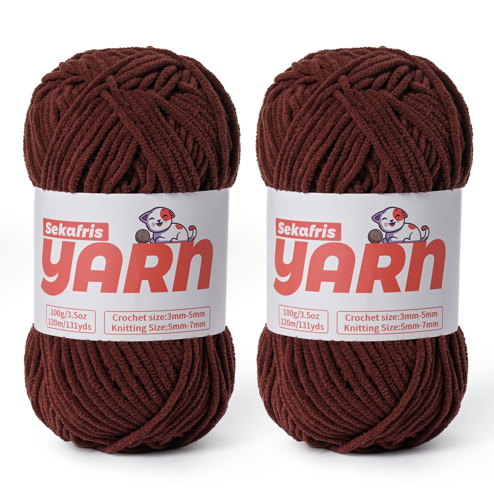 2 Pack Plush Chunky Chenille Yarn for Crocheting, Soft Fluffy Velvet Yarn for Crocheting Amigurumi, Fuzzy Baby Blanket Knitting 200g/262yds Bulky(2