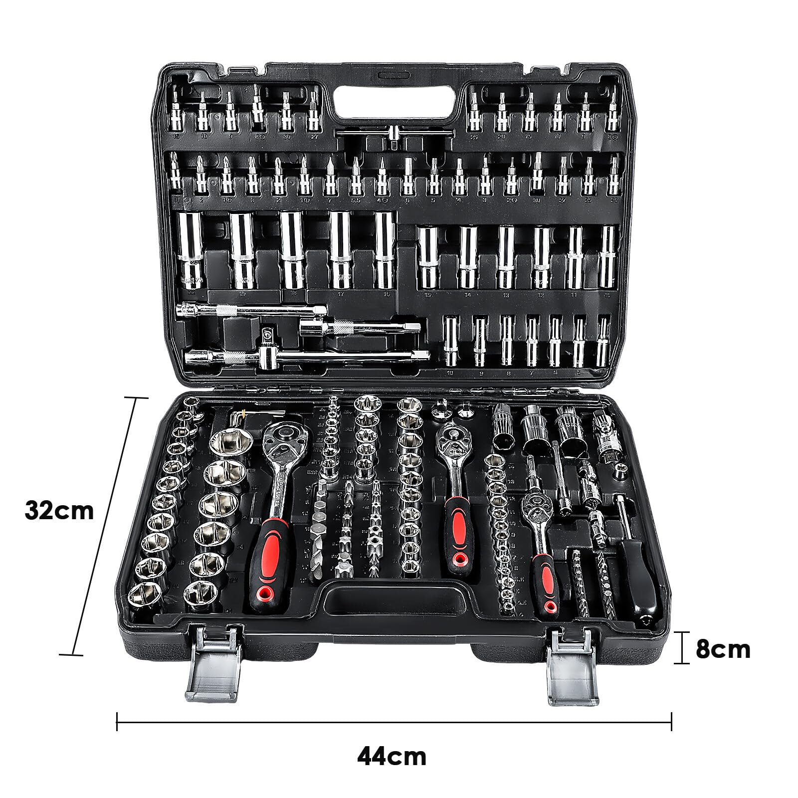 KingSaid Juego de herramientas 172 piezas Maletín de herramientas con carracas 1/2", 3/8", 1/4" | Juego de llaves de vaso, destornilladores y puntas Caja de herramientas completa para taller y coche