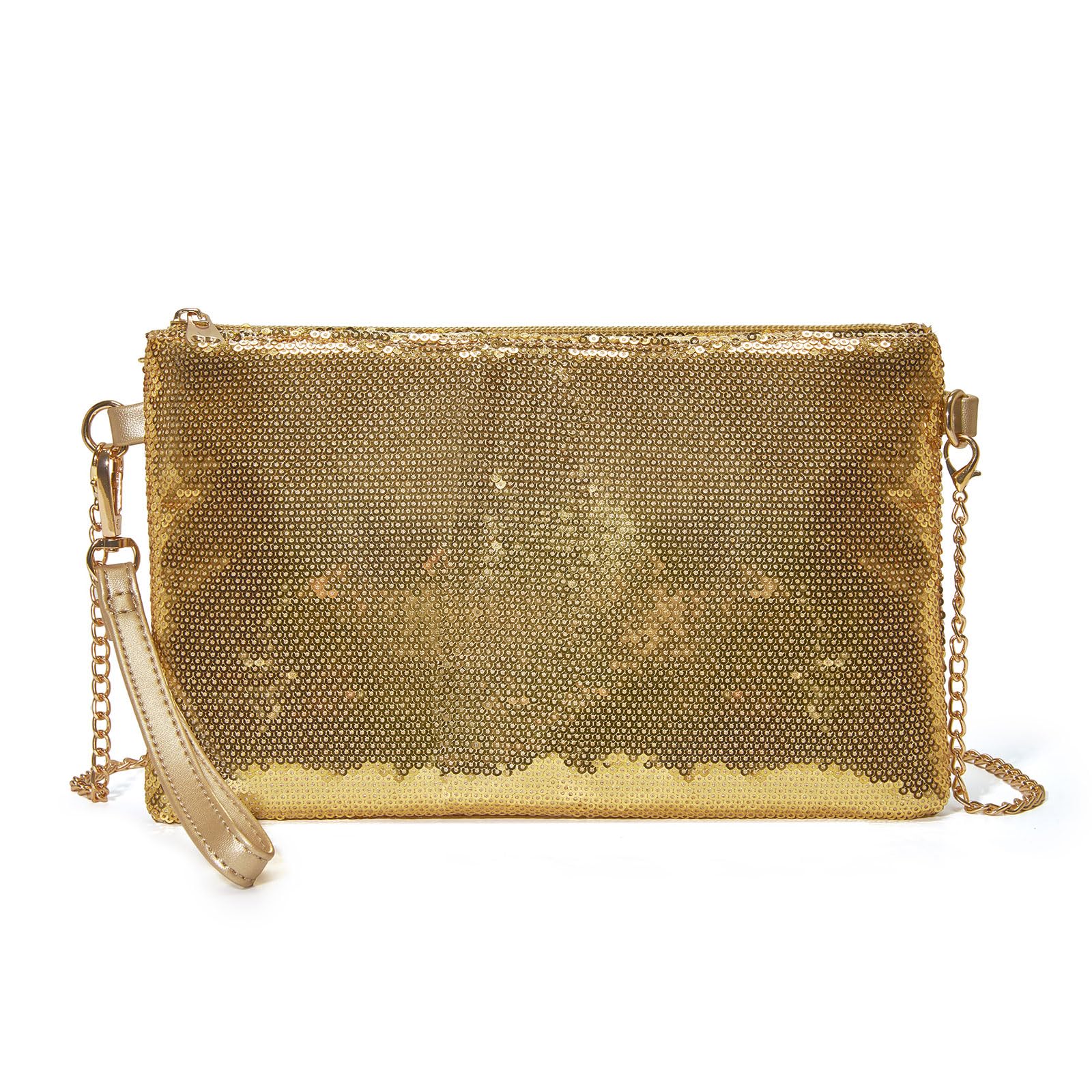Miss Lulu Mini Crossbody Bag for Women Clutch Chain Shoulder Bag Evening Party Shining Sequins Light Gold
