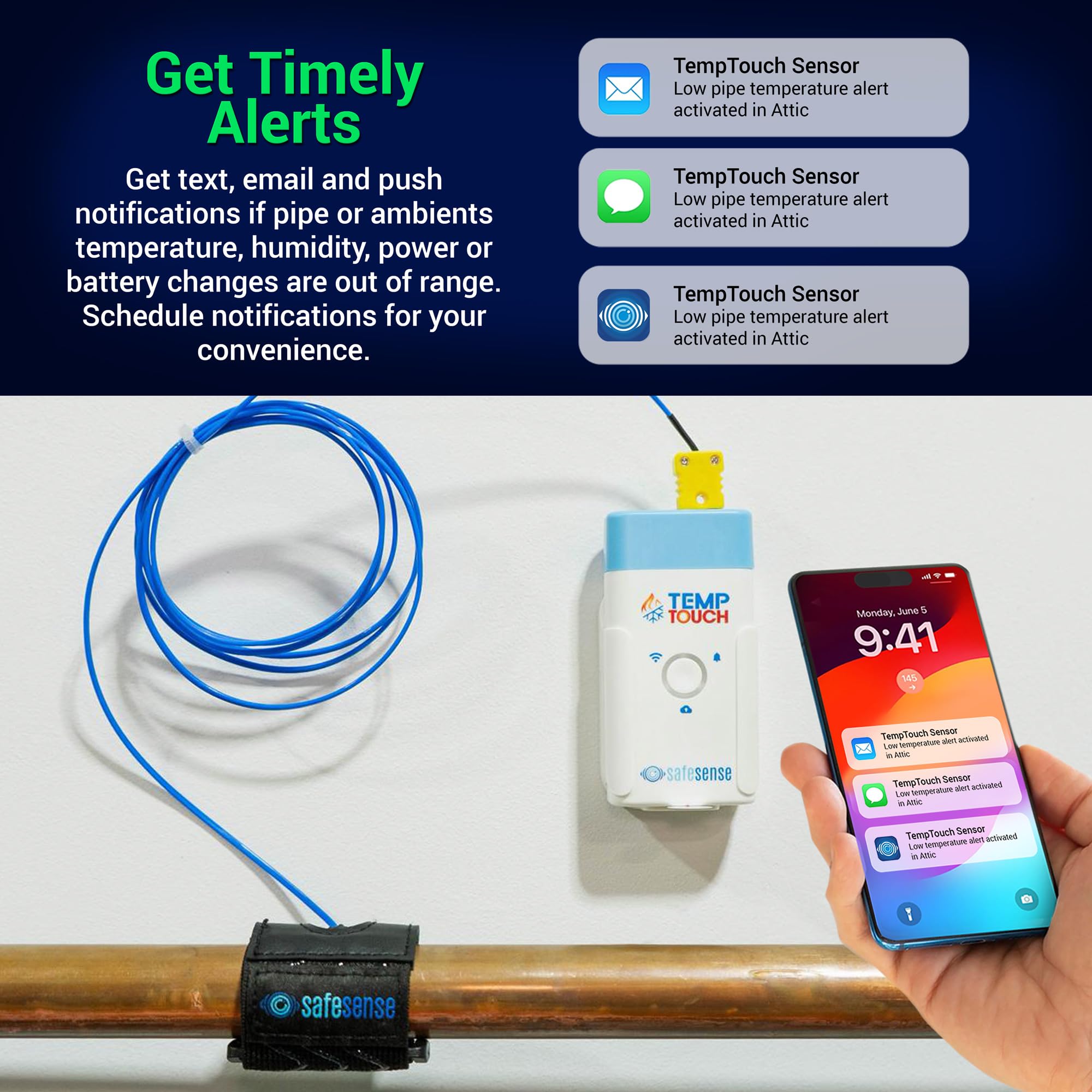 TempTouch WiFi Clamp Temperature and Humidity Sensor, Smart Thermometer for Plumbing and HVAC, App-Controlled Wireless with Velcro Strap — Amazon image 9