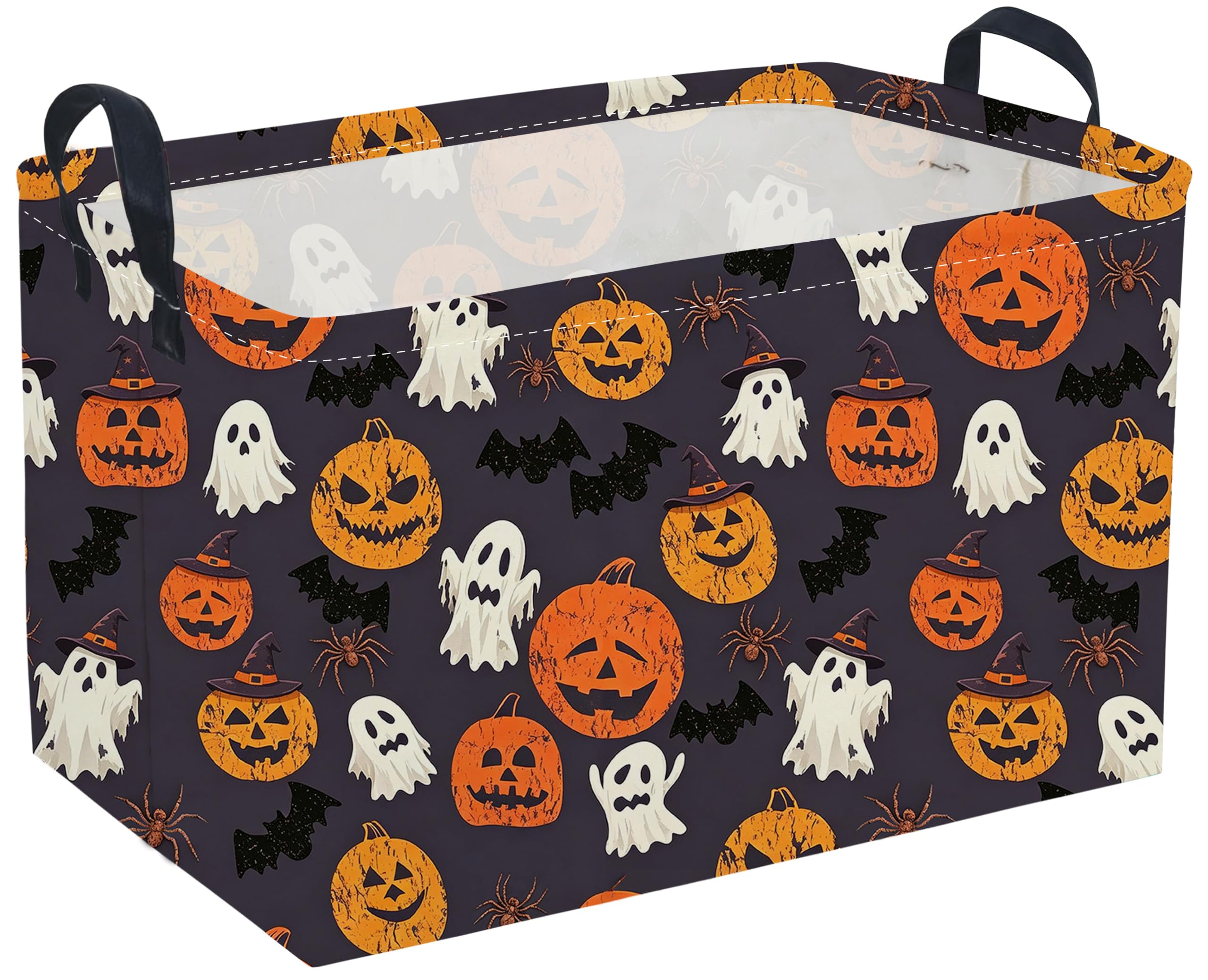 Sanjiaofeng Rectangular Halloween Ghost Storage Basket,Waterproof Foldable Storage Baskets,Trick or Treat Halloween Basket,Halloweens‌ Party Candy Gift Baskets(Happy Pumpkin)