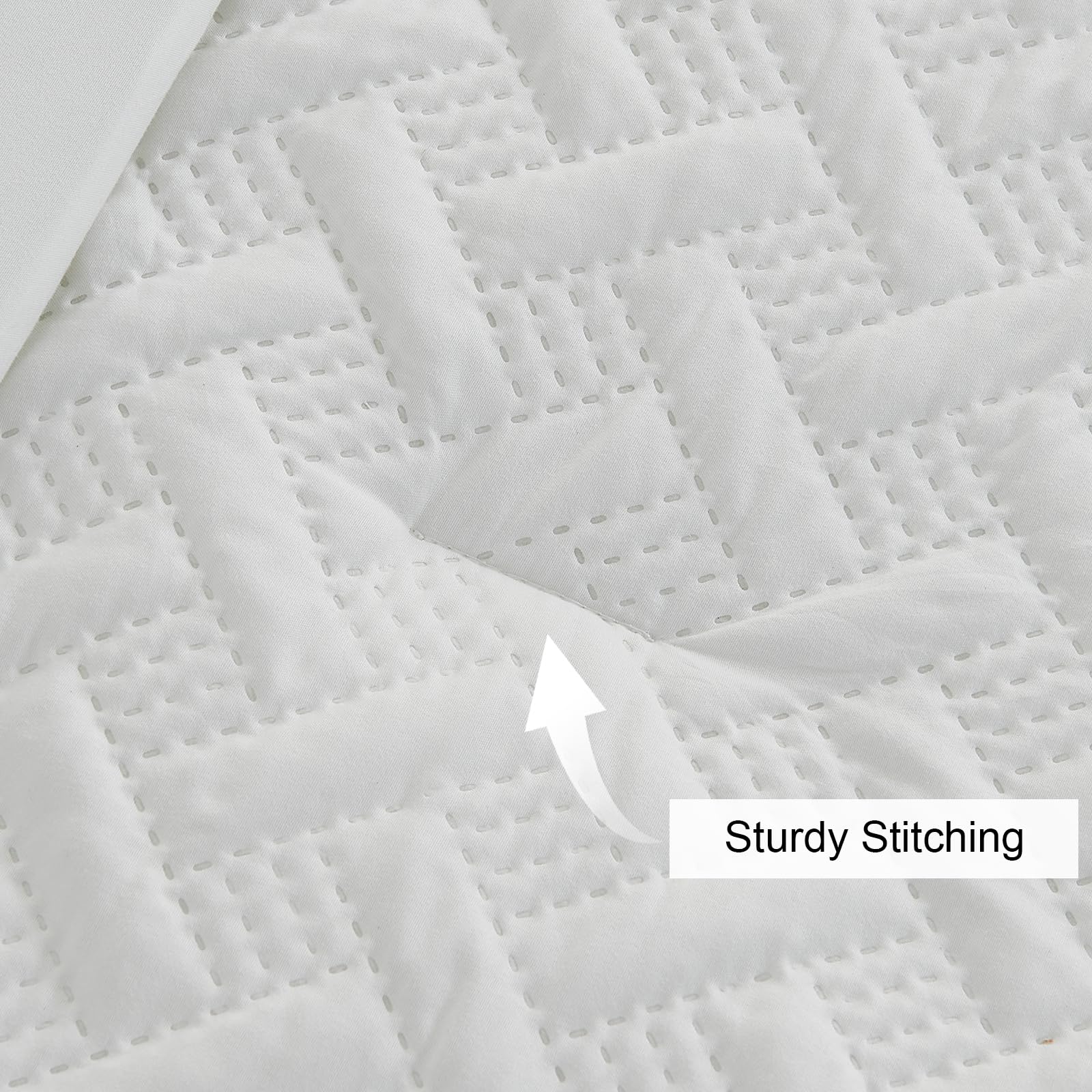 Qucover White Comforter Set Queen, 3 Piece Geometric Pattern Ultrasonic Quilt Set, Microfiber Lightweight All Season Comforters Bed Set, Bedding Sets Queen with 2 Pillowcases, 90"x90"