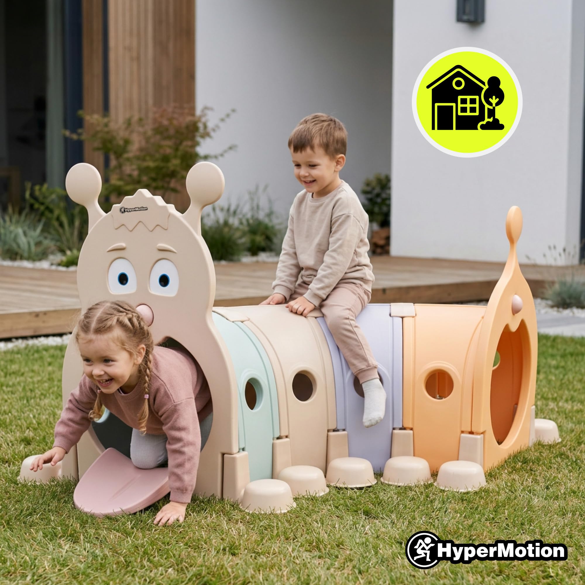 HyperMotion Tunel dla Dzieci Gąsienica HDPE Dom Ogród 190 cm | Pastelowy tunel z trwałego HDPE rozwija sprawność, koordynację i wyobraźnię podczas zabawy w domu oraz ogrodzie.