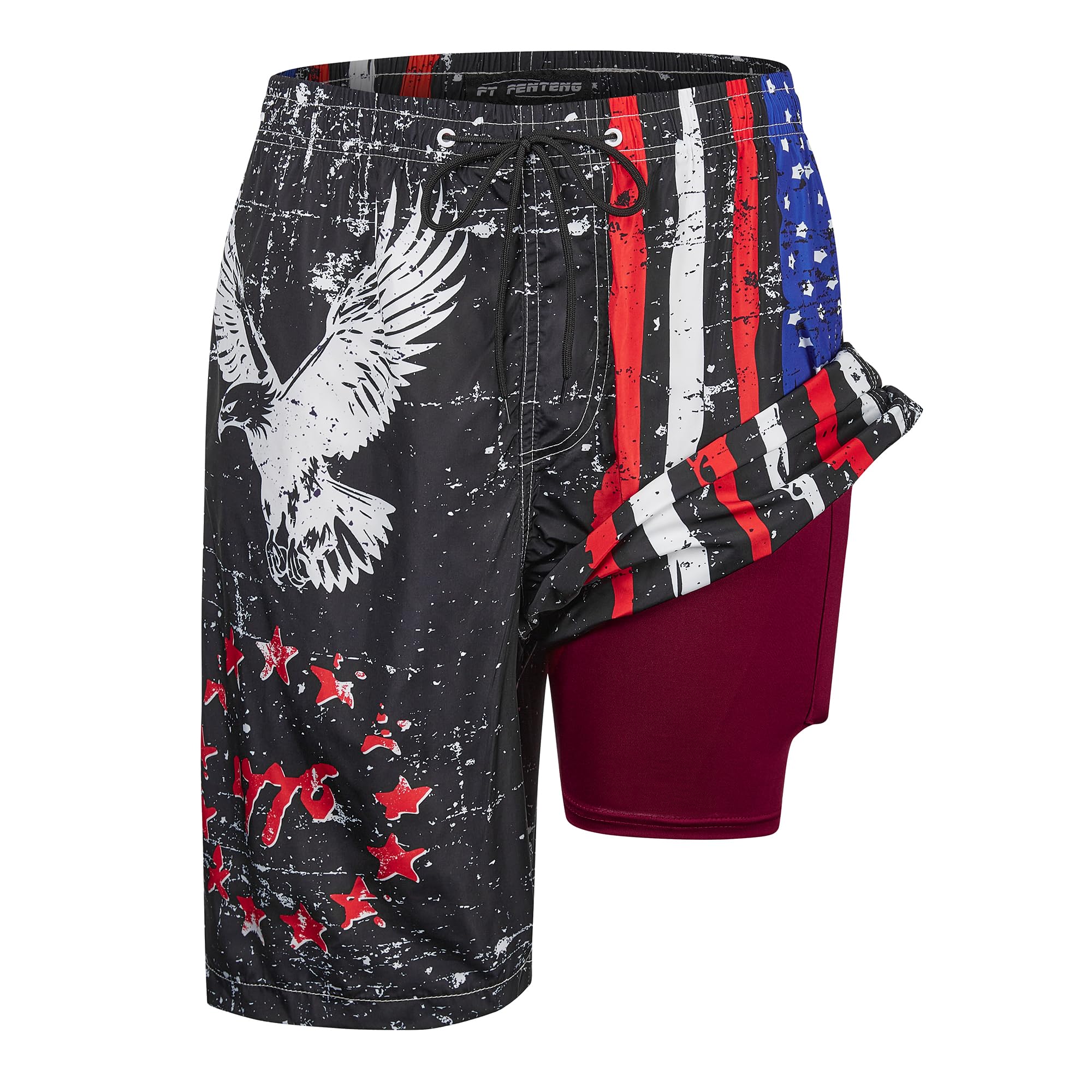 Mens Swim Trunks with Compression Liner 9" Built-in Board Shorts 2 in 1 Quick Dry Bathing Suits with Zipper Pockets