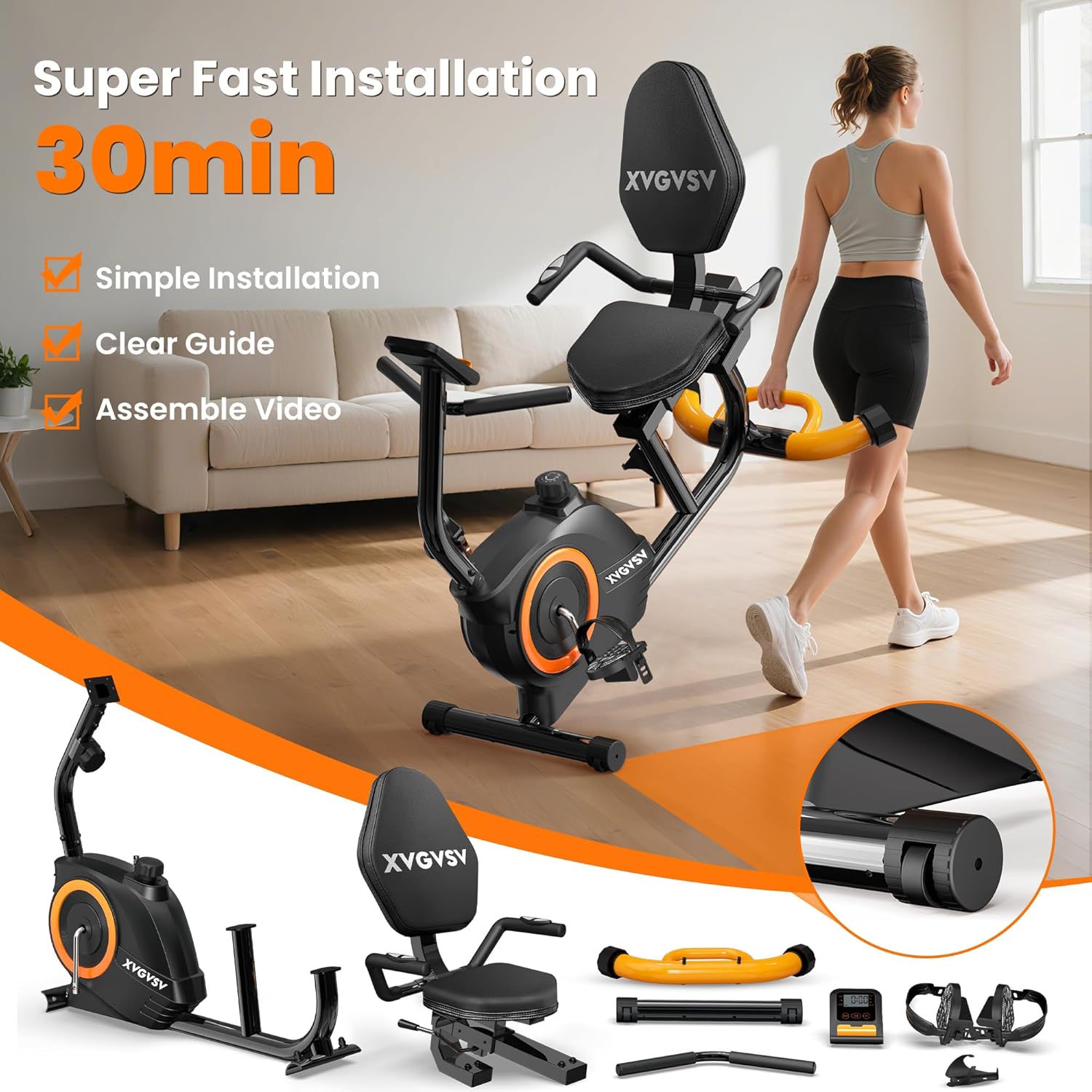 Whisper-Quiet Home Recumbent Bike: Adjustable Comfort & 16 Resistance Levels...
