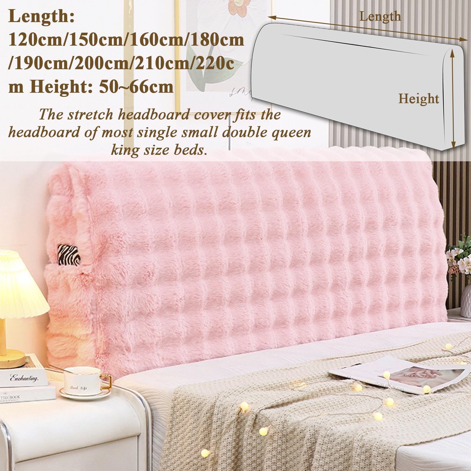 Chickwin Bett Kopfteil Bezug Plüsch mit Taschen, Weicher Stretch Bed Headboard Cover, Waschbar Abnehmbar Bettkopfteil Hussen, Staubdicht Bett Kopfteil Abdeckung für Schlafzimmer (180cm,Beige)
