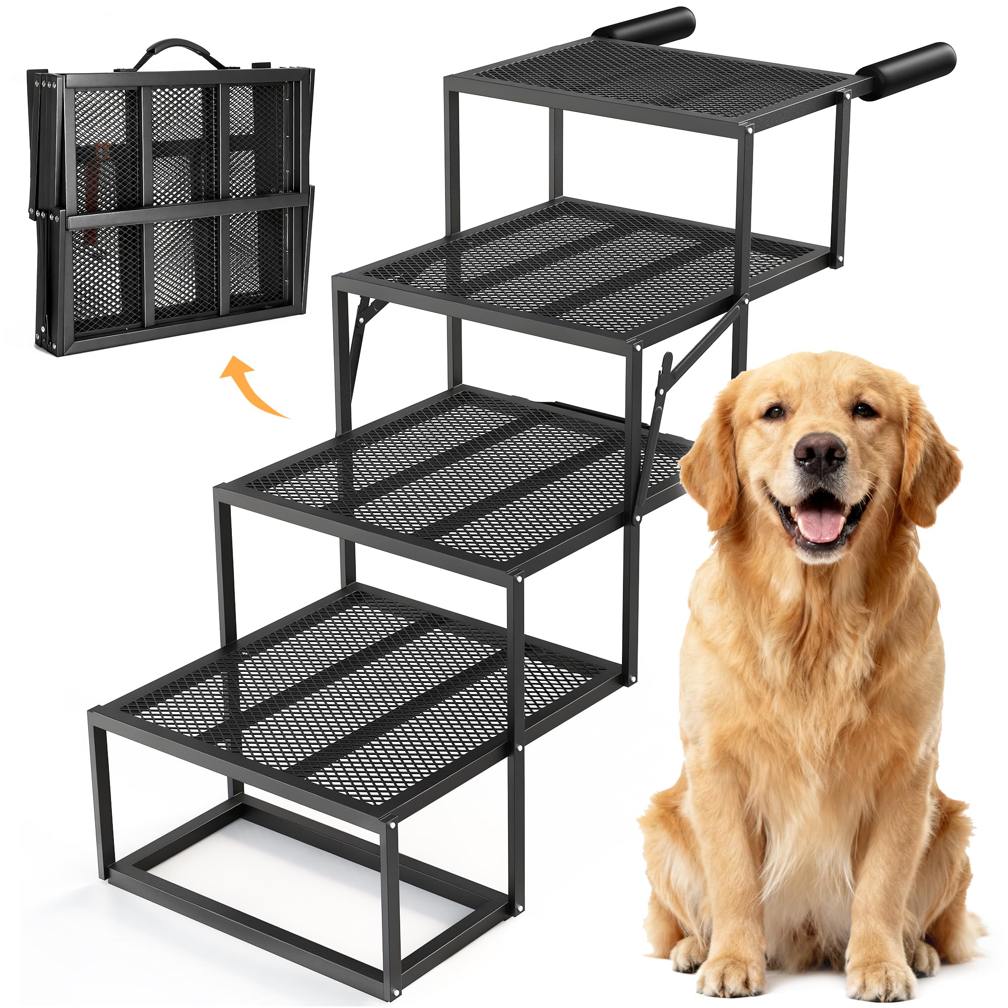 ROTTOGOON Portable Pet Stairs, Wide 4 Step Dog Ramp Car Foldable