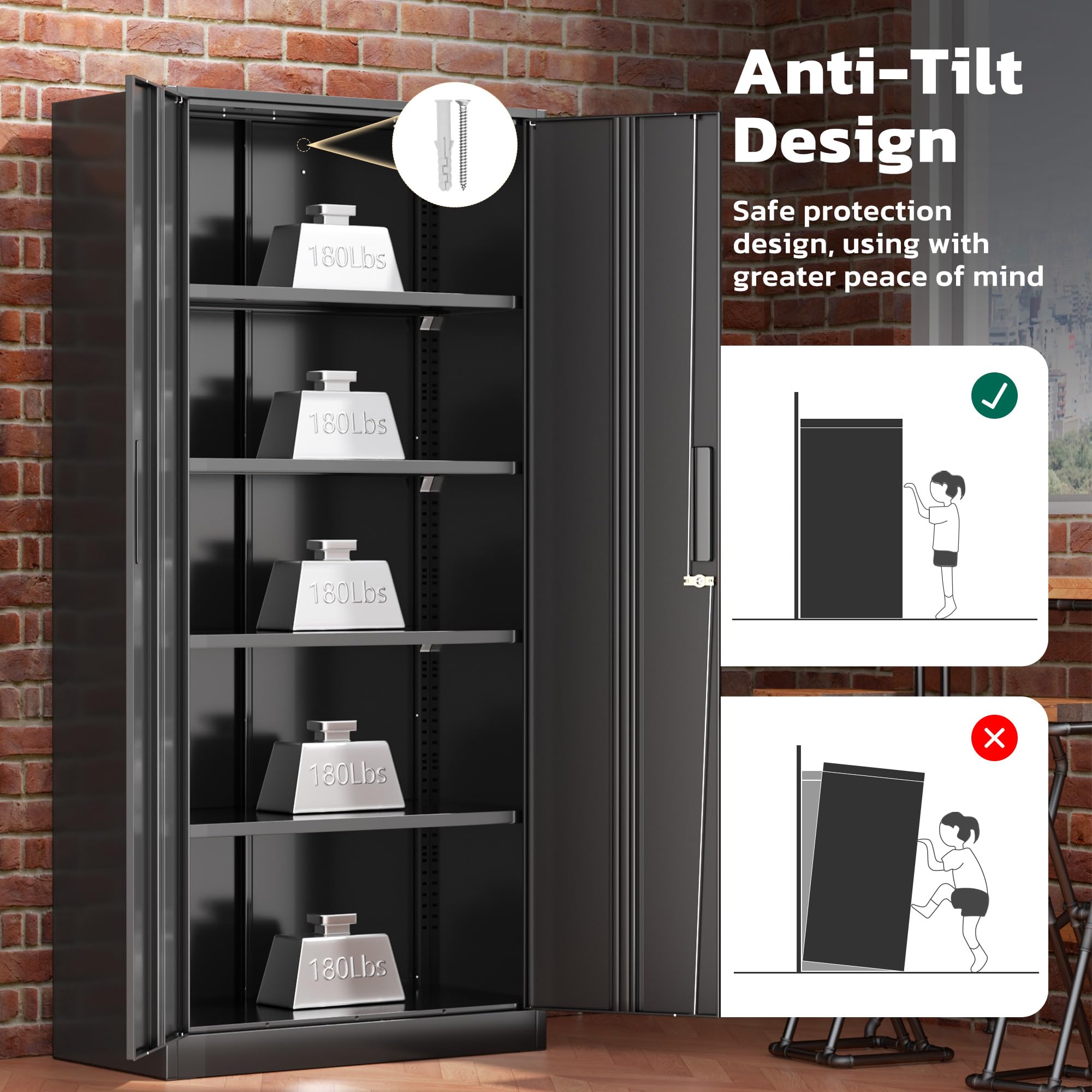 Amazon.com: Greenvelly Metal Lockable Storage Cabinet, 72”Black