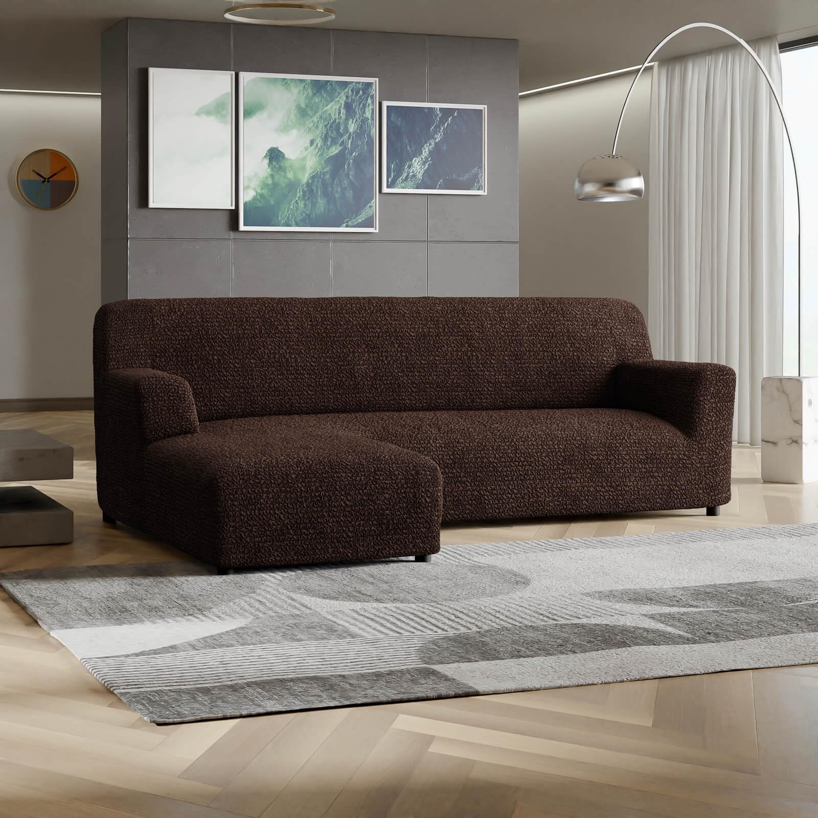 PAULATO - Bezug für Sofas mit linker Halbinsel (gesehen von vorne), Bezug für Ecksofa aus Mikrofaser, Kratzfest, maschinenwaschbar, Made in Italy, Braun