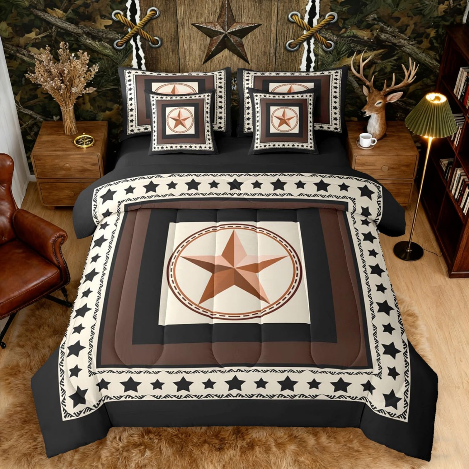 Erosebridal Western Texas Star Comforter Set 7 Piece Bed in A Bag Twin