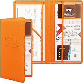 Car Registration and Insurance Holder, Premium Leather Car Registration Holder, Vehicle Glove Box Car Organizer, Wallet Accessories Case with Magnetic Shut for Essential Document, Driver License, Cards (Orange)