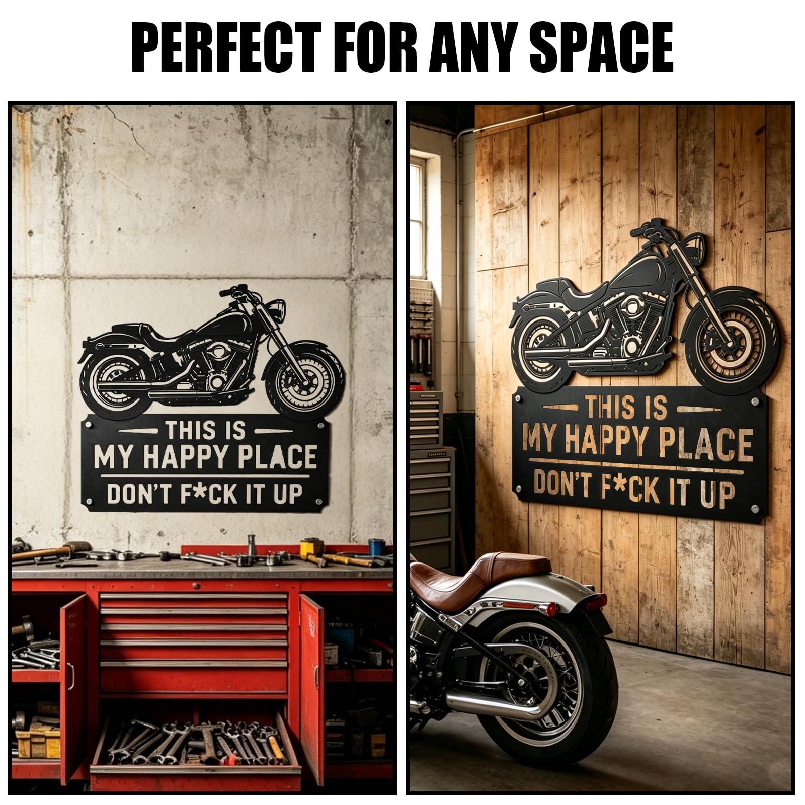 Letrero de metal con texto en inglés "This Happy Place Is My, Don't F It Up