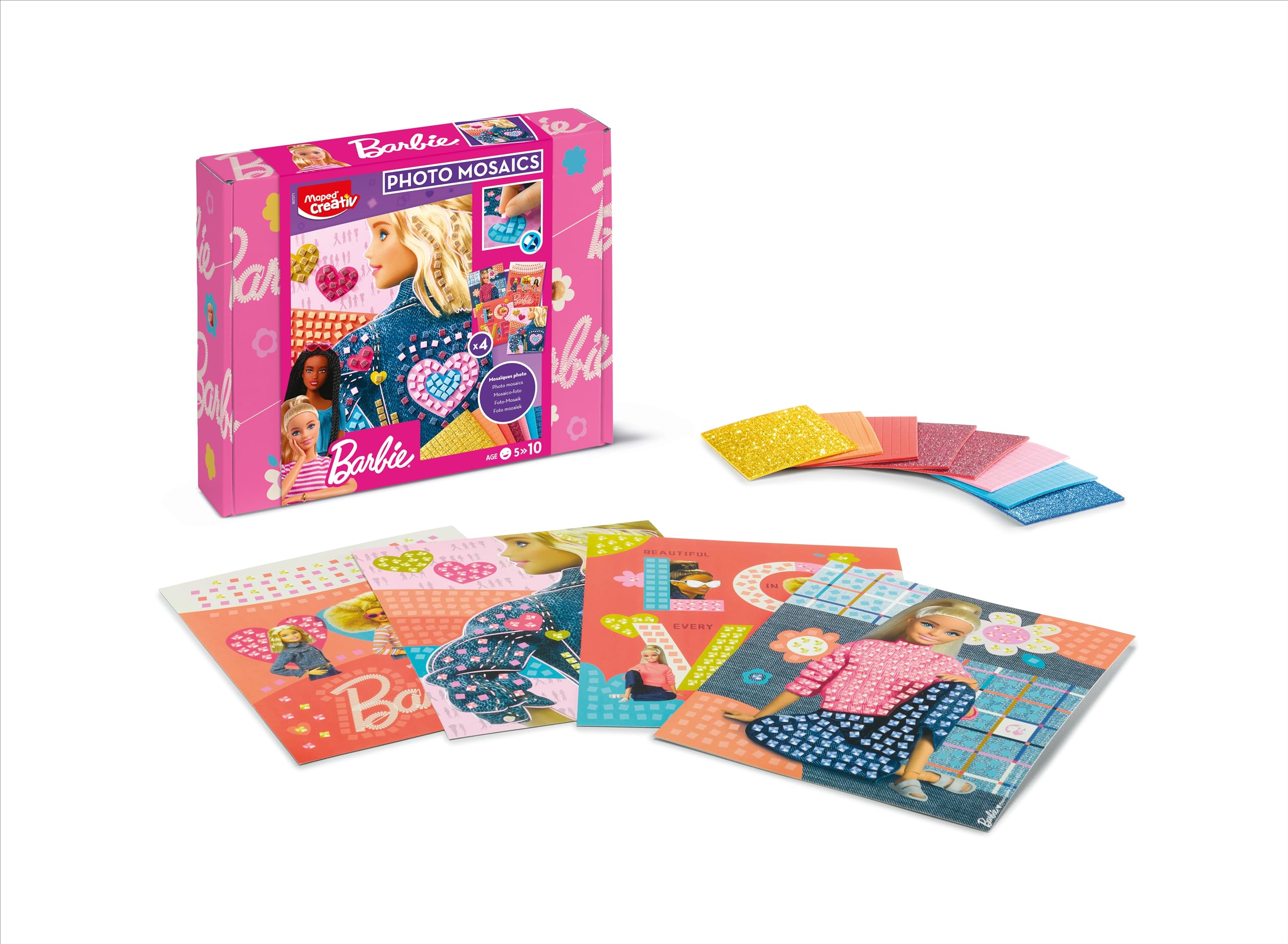 Maped CREATIV - Kit creativo e fai da te PHOTO MOSAICS - BARBIE - intuitiva attività a mosaico con illustrazione Barbie - Archi a mosaico colorati autoadesivi - dai 5 anni in