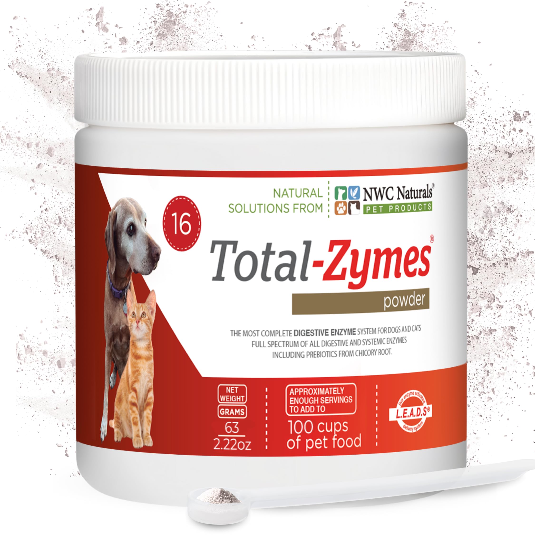 NWC Naturals Total-Zymes Digestive Enzymes for Cats and Dogs, Unflavored, Gut Health with Prebiotic to Support Food Digestion & Absorption, 100 Servings - 2.2 Ounces