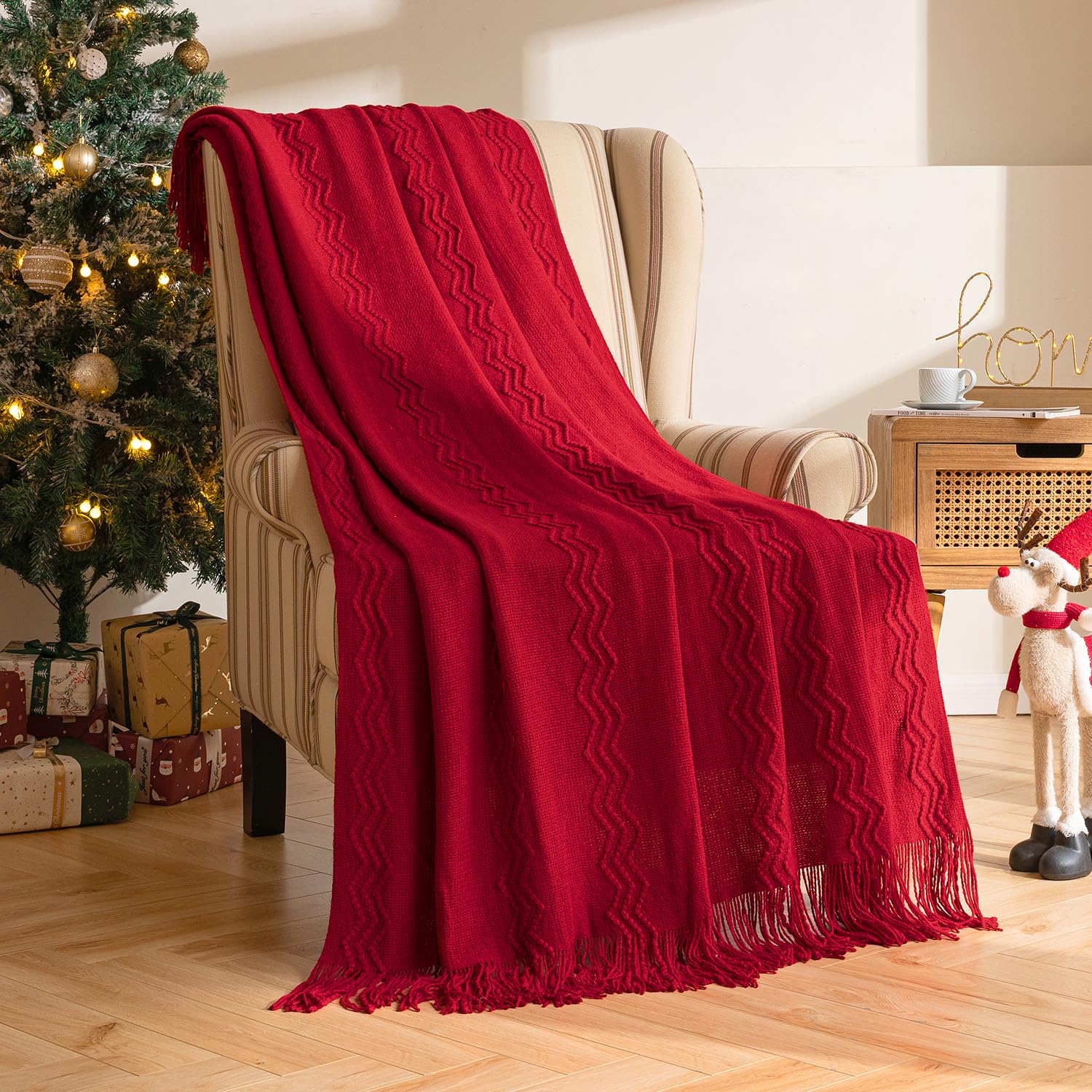 Amazon.com: MIULEE Christmas Burgundy Red Knitted Throw Blanket