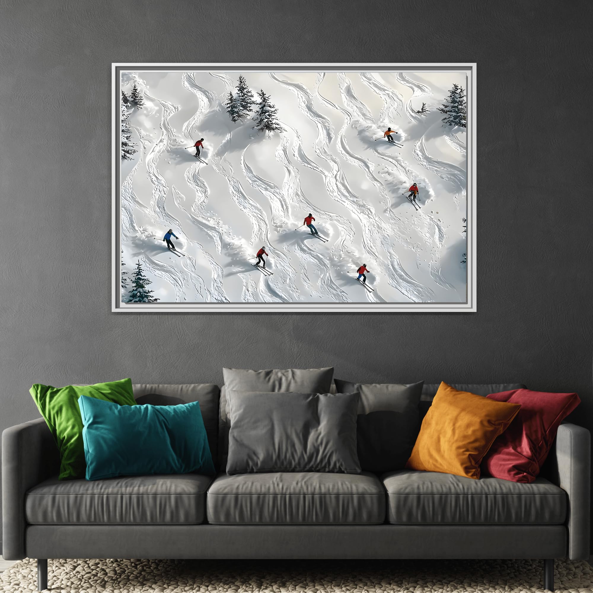 Abstract Large Skiing Sport Canvas Winter Skiers Wall Art Prints 24x16inch 60x40cm (Horizontal) / Black / 1.25inch 3.175cm