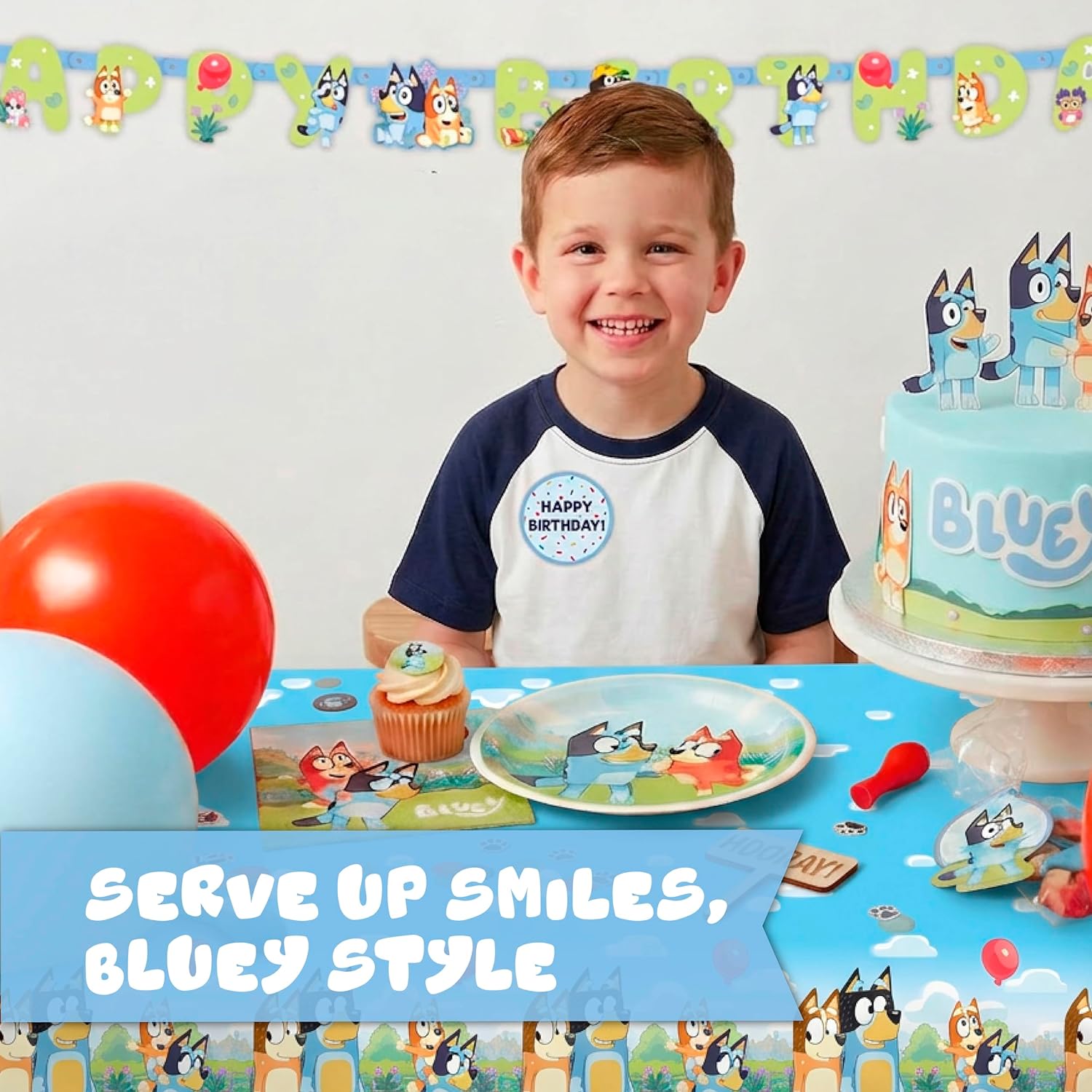 Bluey Birthday Decorations and Party Supplies | Serves 16 Guests | Complete Bluey Party Decorations Set | Banner, Tablecloth, Balloons, Dessert Plates and Napkins, Sticker | Officially Licensed