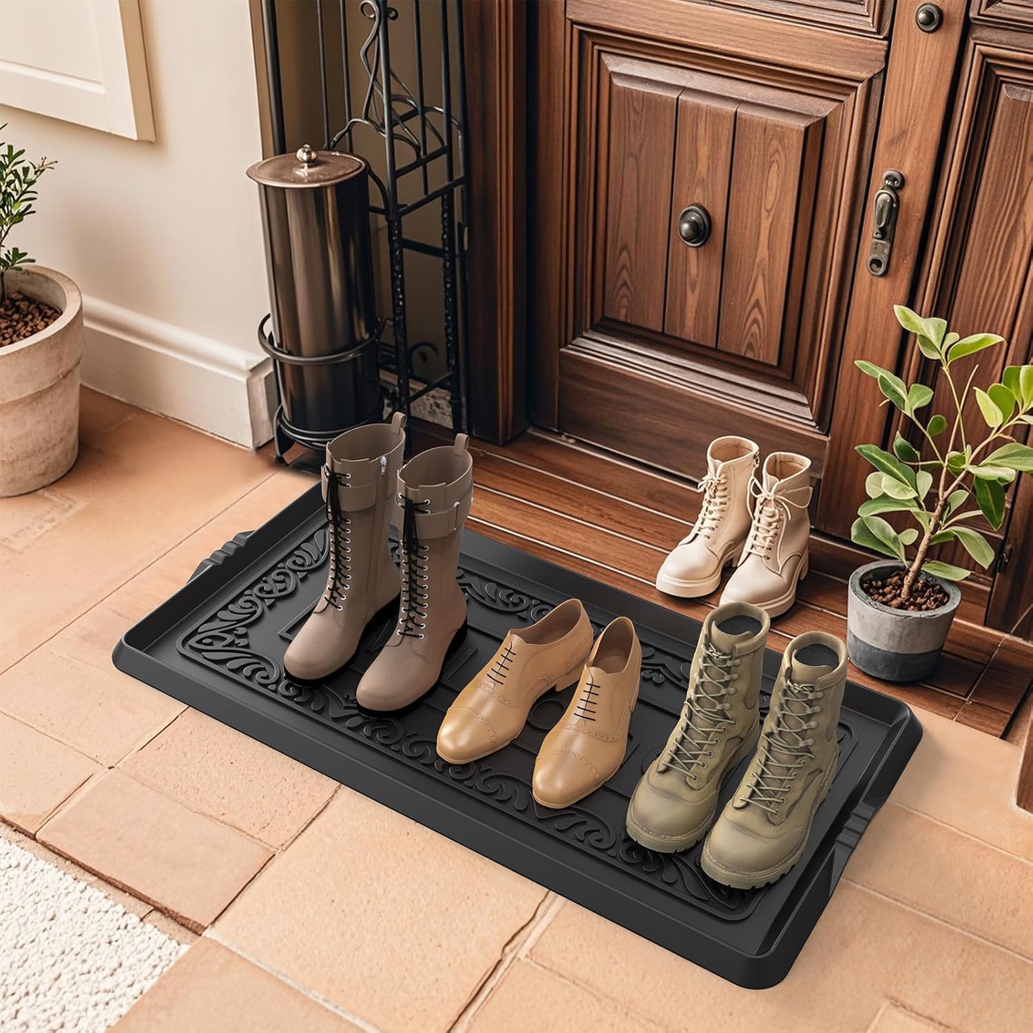 Natural Rubber Boot Tray Heavy Duty Shoe Mat Tray for Entryway with Shoe Brush Large Boot Mat Tray Multi-Purpose for Indoor or Outdoor