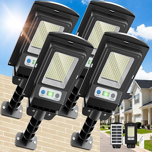 Luces solares para exteriores, IP66 impermeable con sensor de movimiento, luz de calle solar, luz de inundación LED de 6500 K del atardecer al