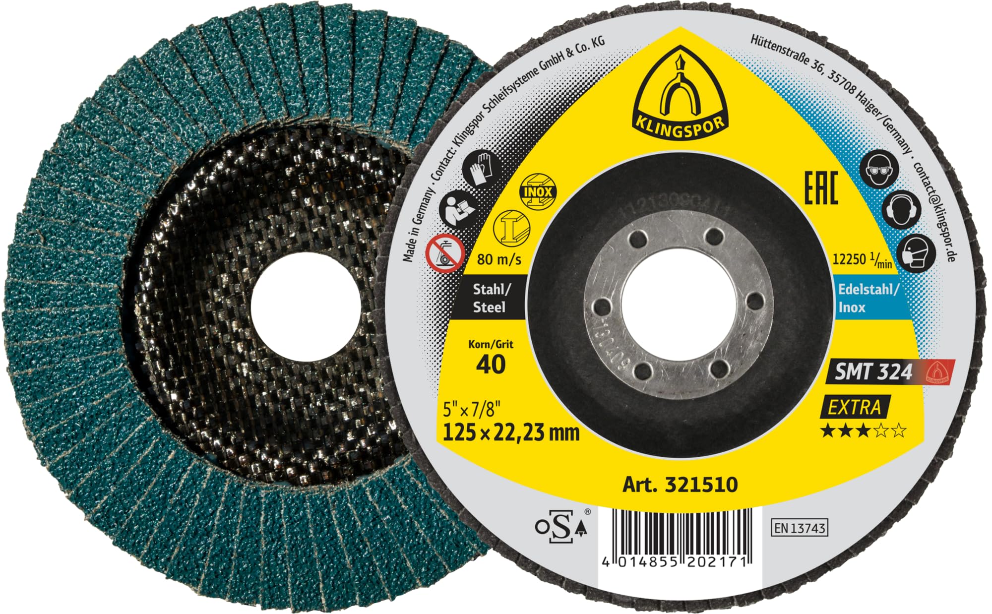 10 x Platorello lamellare Klingspor SMT 624, 125 x 22,23 mm grano 36 convesso Art.: 322771