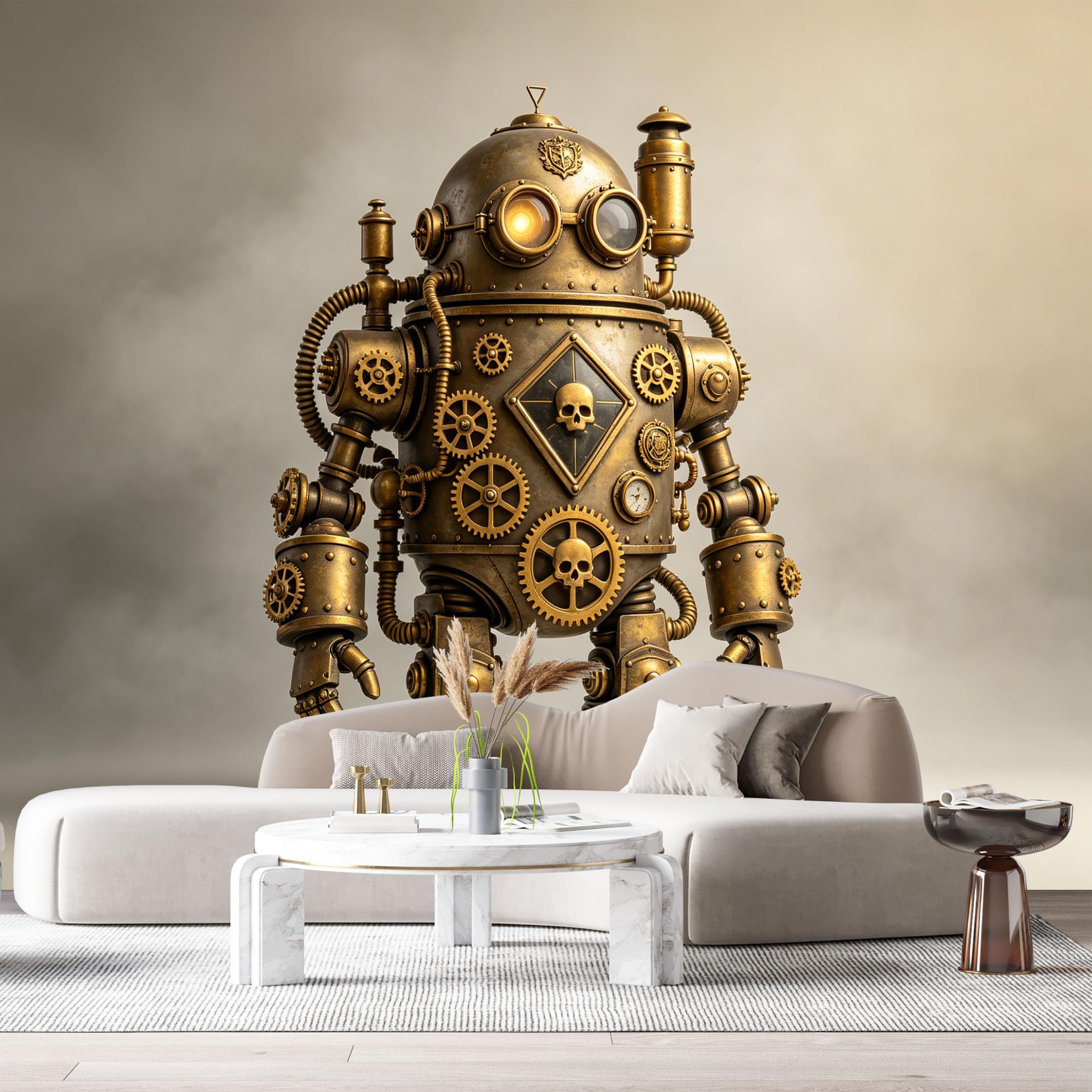 Custom Size Wall Mural Steampunk Mechanical Robot Brass Gears Industrial Retro SciFi Mech SelfAdhesive Art Prints Removable Large Wallpaper Esports Room Game Room Tenant Room Studio