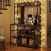 Vista 28 de YITAHOME Soporte de cocina para microondas con estante para vino, estante para vino, estantes de almacenamiento pequeños para botellas de licor