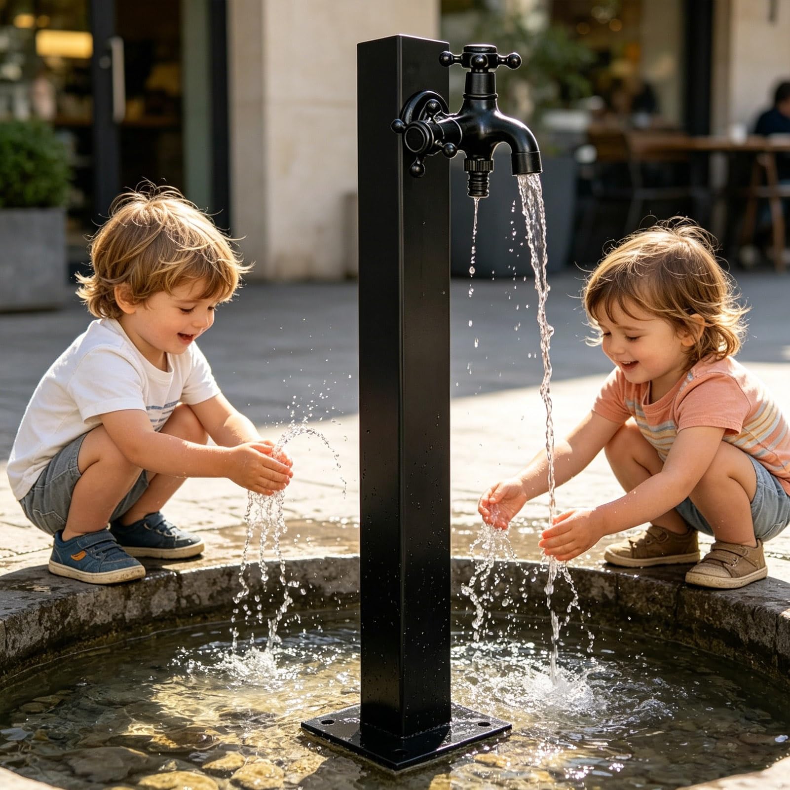Gaommini Square B Stainless Steel Yard Hydrant, Freeze Proof Outdoor Garden Water Column For Patio Backyard, Water Feature Post Spigot, Bottom Or Side Inlet(,Height: 60Cm/23.6In)