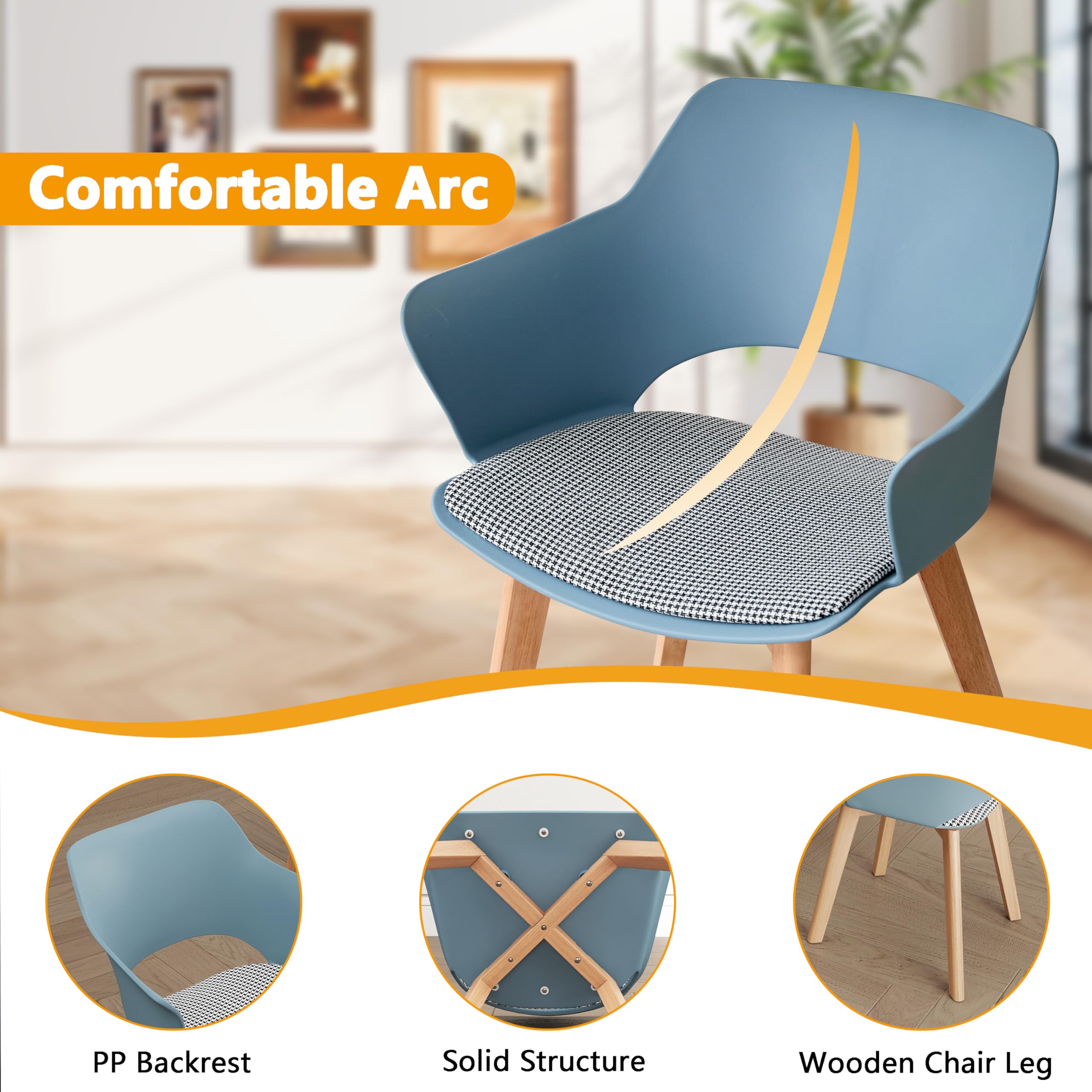 GrandCA HOME Set di 4 Sedie da Cucina Nordica Sedia da Pranzo con Gambe in Legno Massello, Sedie Imbottite per Camera da Letto, Soggiorno, Cucina,Miscela-2-N