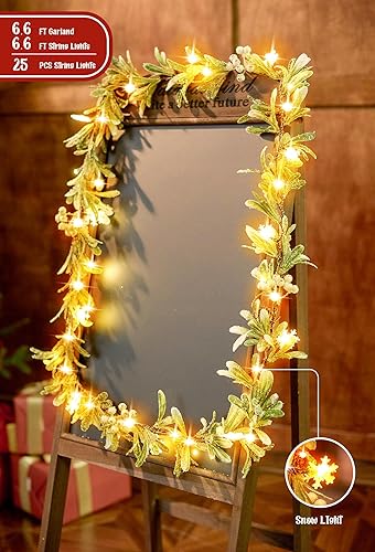 Miniatura 3 de Guirnalda de Navidad de 6.6 pies, guirnalda de fiesta 2023 con guirnalda de luces LED, planta vegetal, cono de pino y bayas para decoraciones de