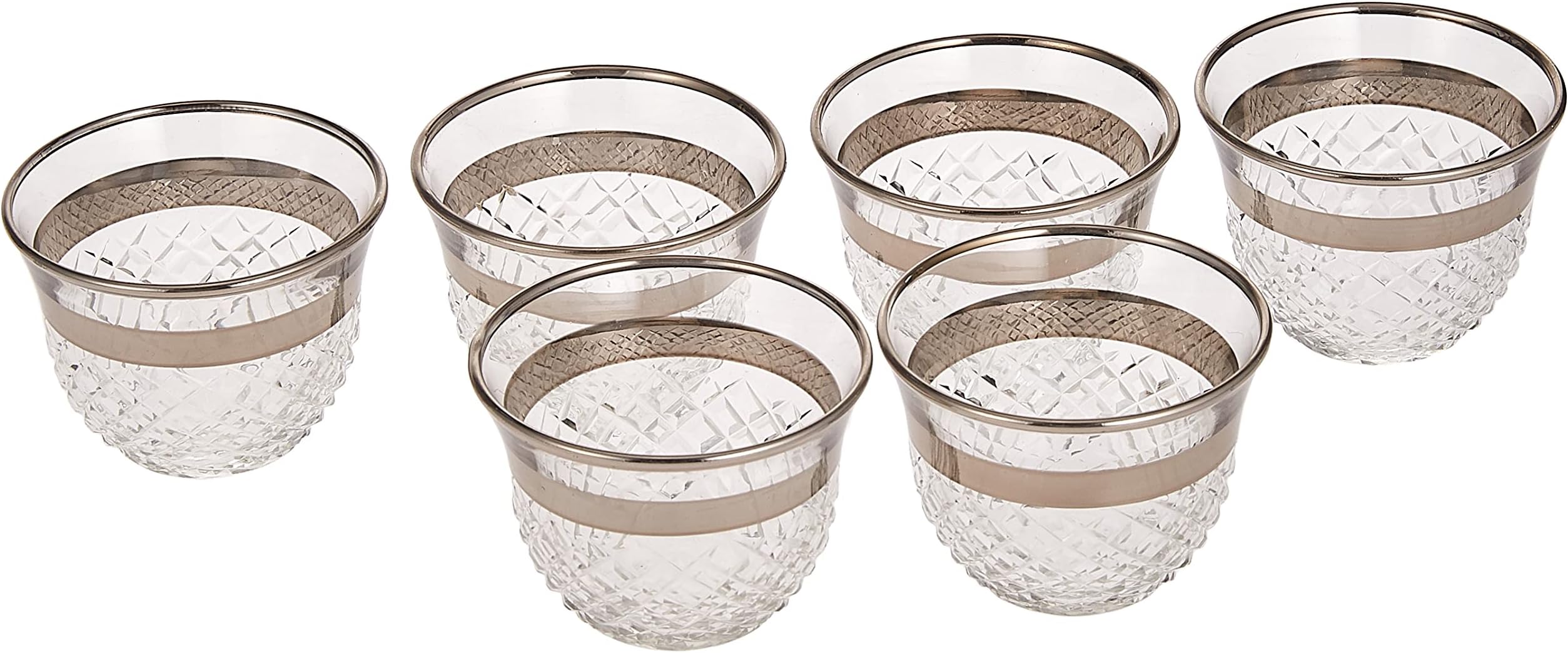 ABKA Turkey Vintage Turkish Tea Glasses Cups Set of 6 for Party - (Arabic tea cups) 6PCS CAWA CUPS SET-SILVER DKR