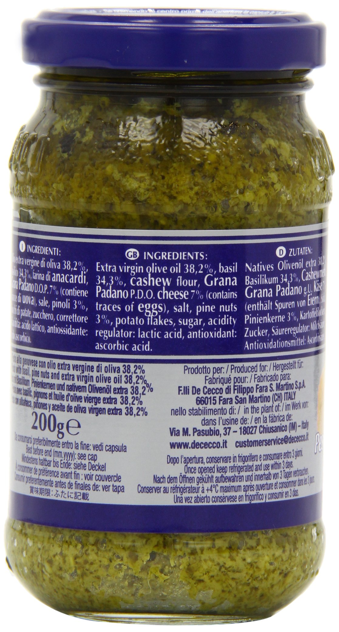 De Cecco Sauce Pesto Alla Genovese 200gr - Lot de 4
