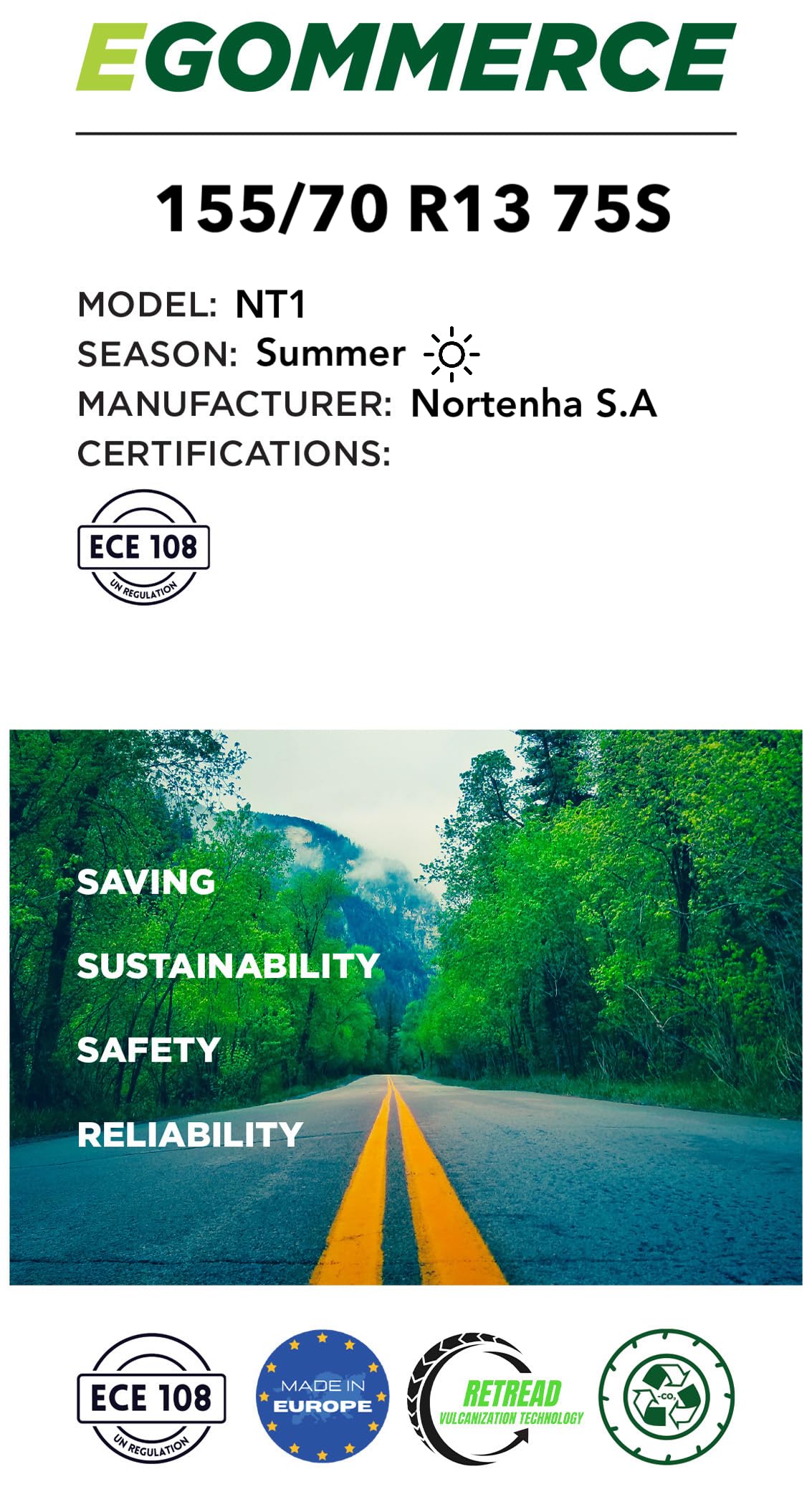 Pneu Été NT1 155/70R13 75S - Pneu Voiture Certifié pour Saison d'Été, Pneus Voiture Ete - Pneumatique pour Saison Estivale Ecofriendly - Pneumatiques avec Garantie 2 Ans