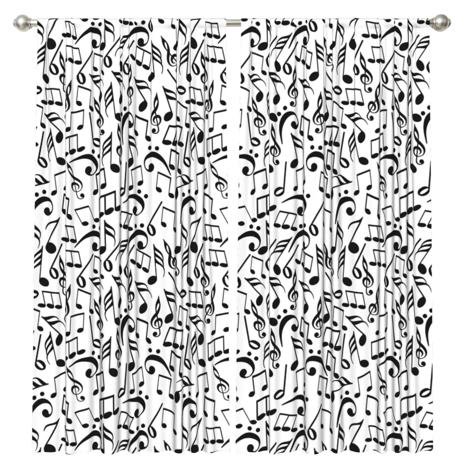 InOmak Music Notes With Clef, 2 Panels Window Curtains 52 x 84 Inch Blackout Curtains for Living Room Bedroom