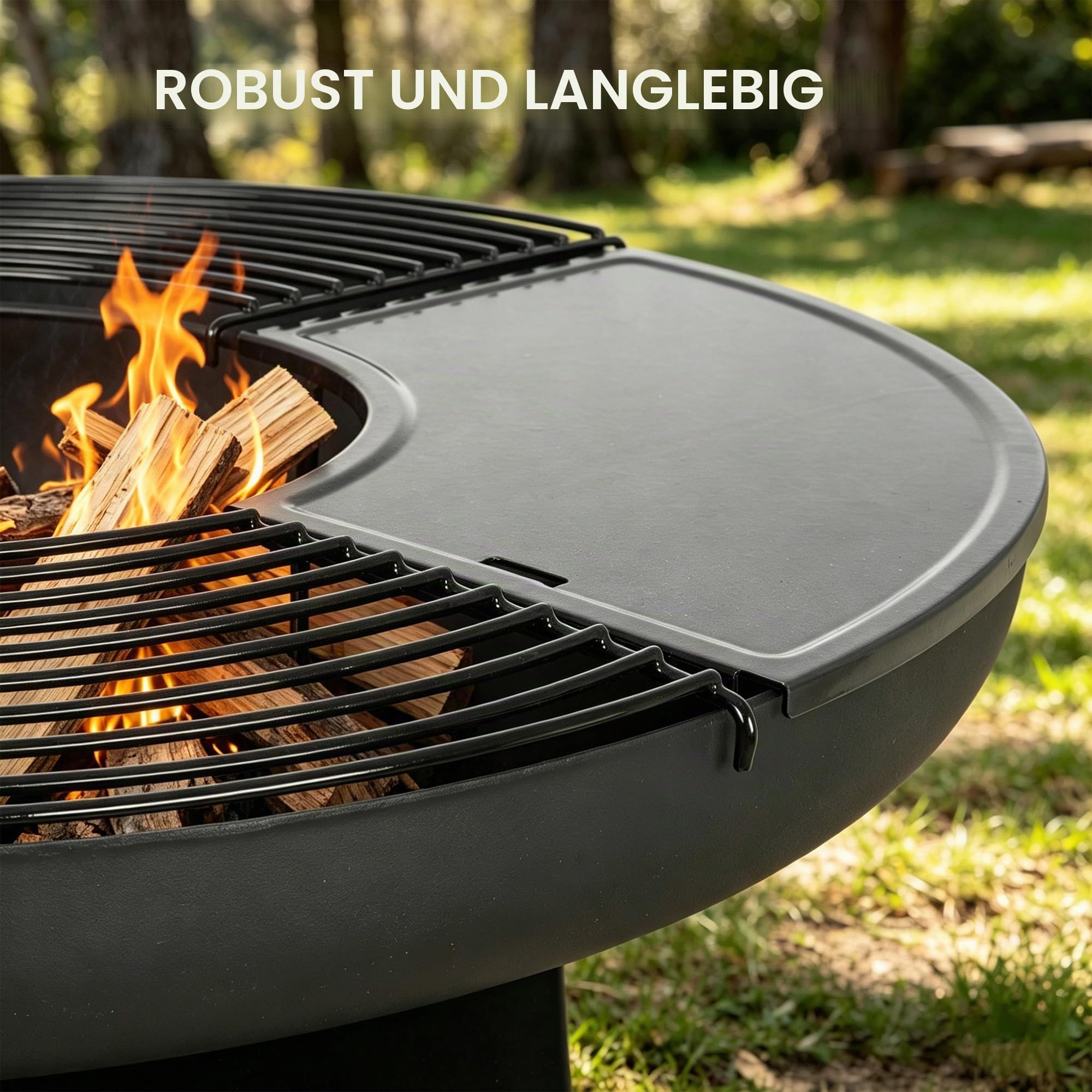 Bali Outdoors Große Feuerschale Plancha Ø 80 x 92 cm aus Eisen, Outdoor-Kochset mit Platten und abnehmbaren Grillrosten, Heizkamin für Garten und Terrasse