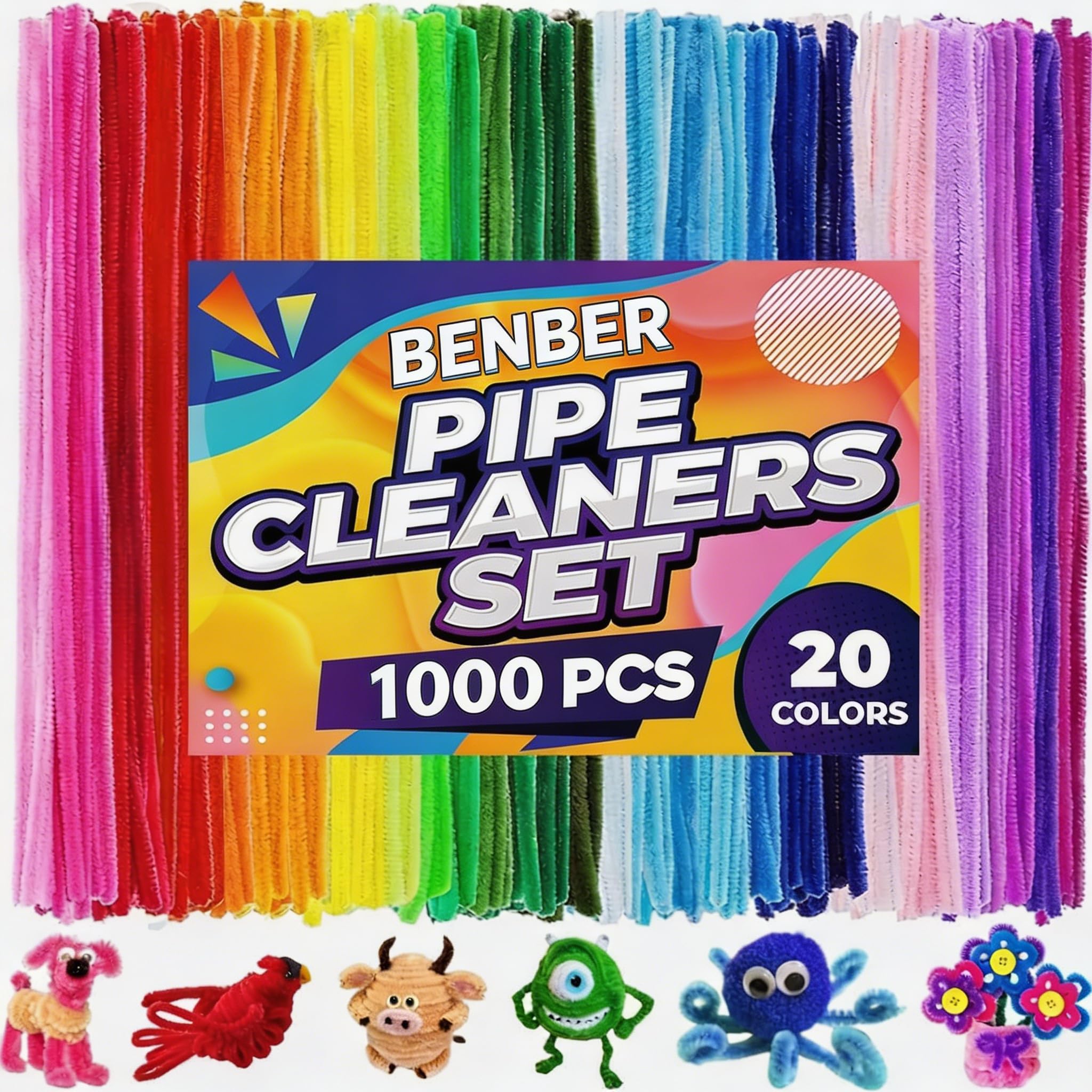 1,000 Pipe Cleaners in 20 Colors Pipe Cleaners Value Pack of Multicolor Chenille Stems,Color Chenille Stems DIY Project Room Decor,Christmas Decorations Creative Toys Gift