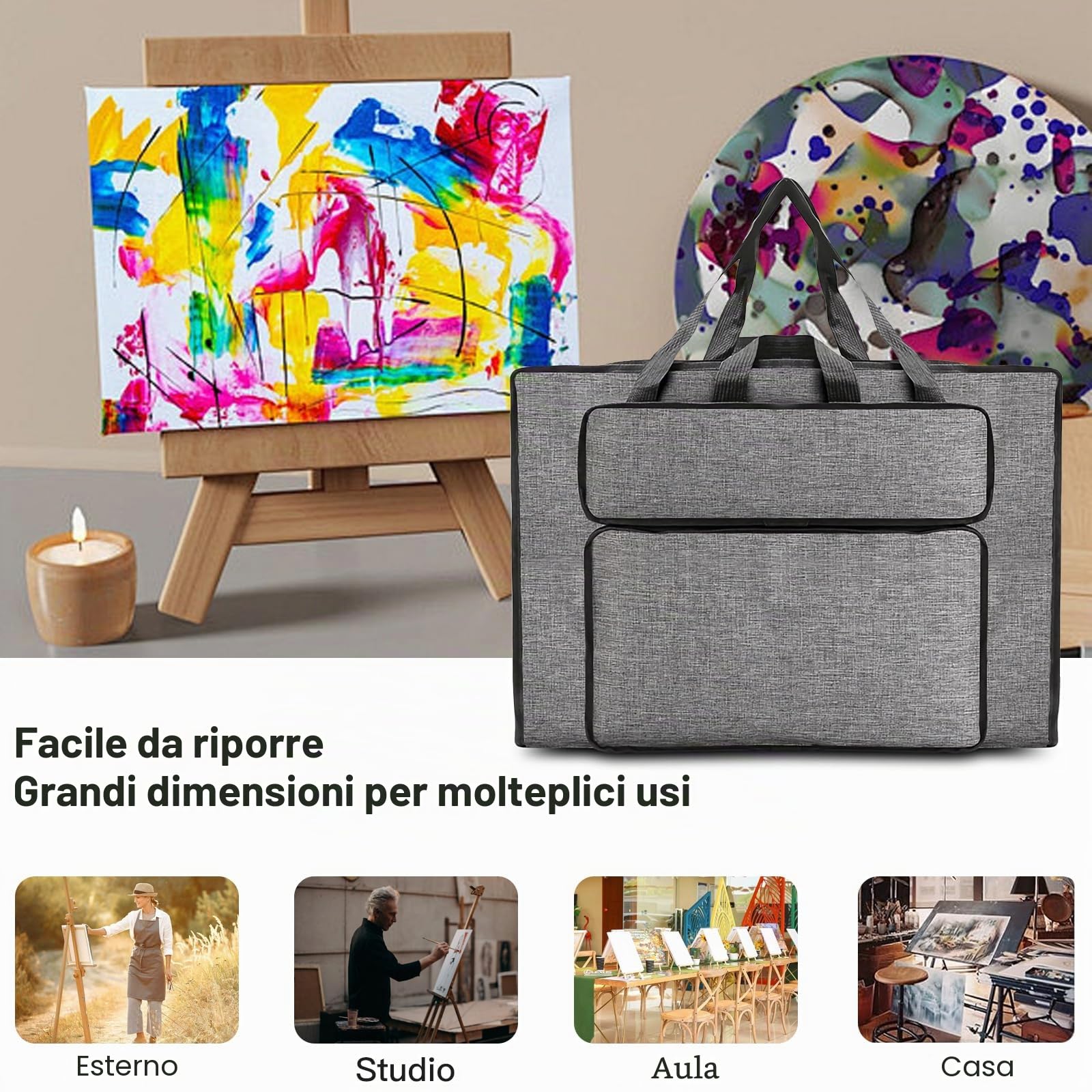 MeYuxg Borsa da Pittura Impermeabile, Cartella Portadisegni per Artisti e Studenti d'Arte (Grigio)
