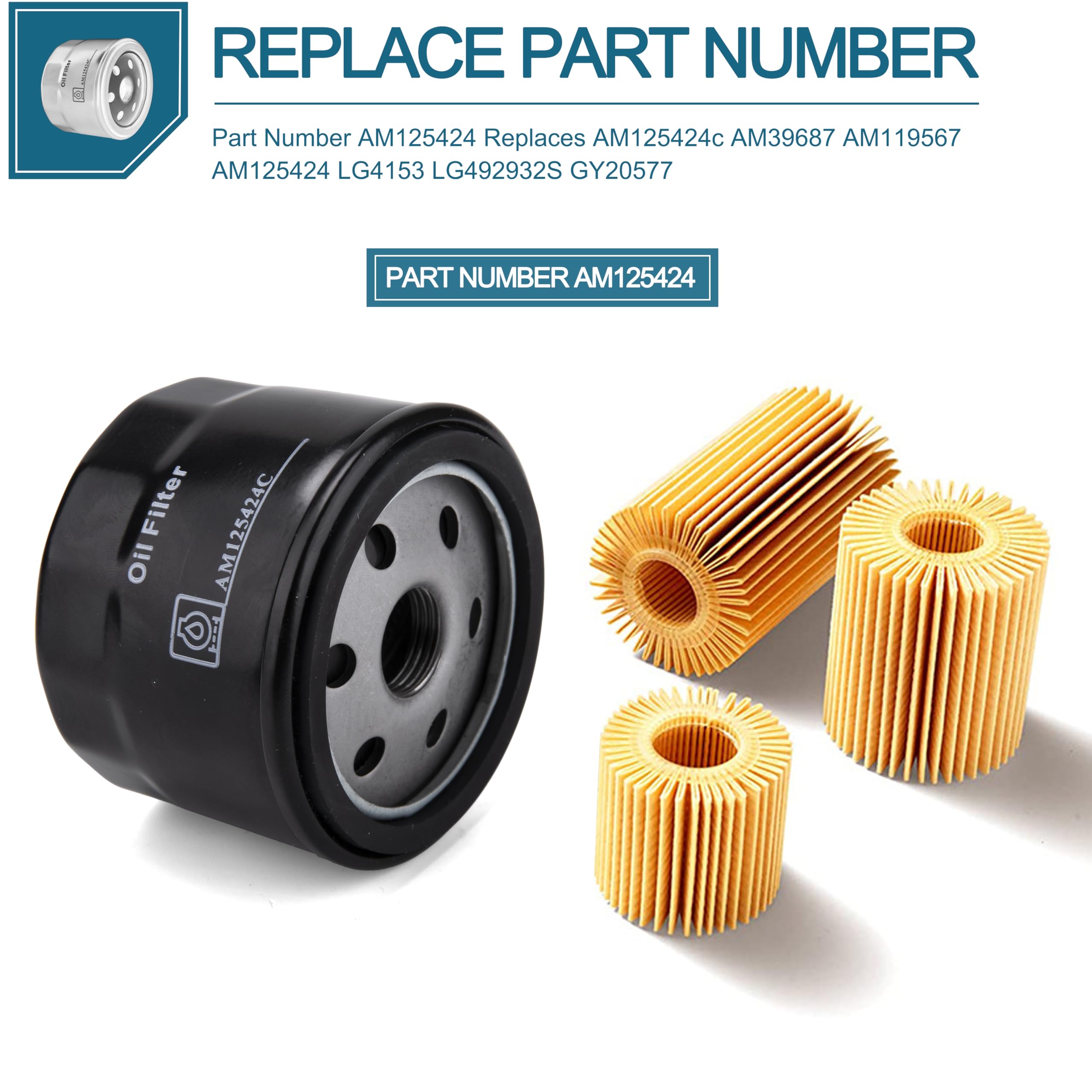 ?4PACK?AM125424 Oil Filter Replacement for John Deere AM125424c,Compatible with John Deere AM39687 AM119567 AM125424 LG4153 LG492932S GY20577