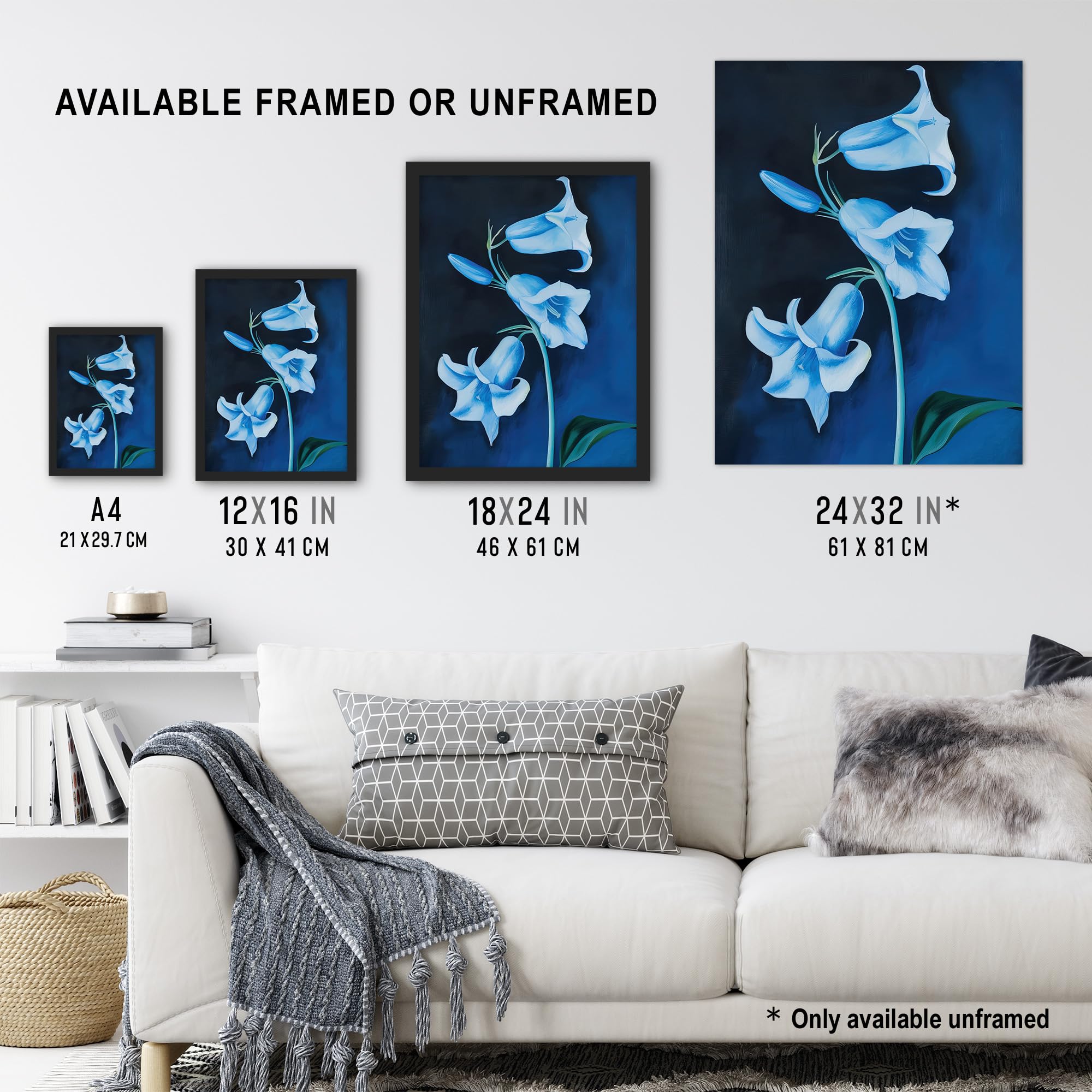 Artery8 Bluebell Flowers Wildflower Blue Floral Painting Living Room Extra Large XL Wall Art Poster Print - Image 3