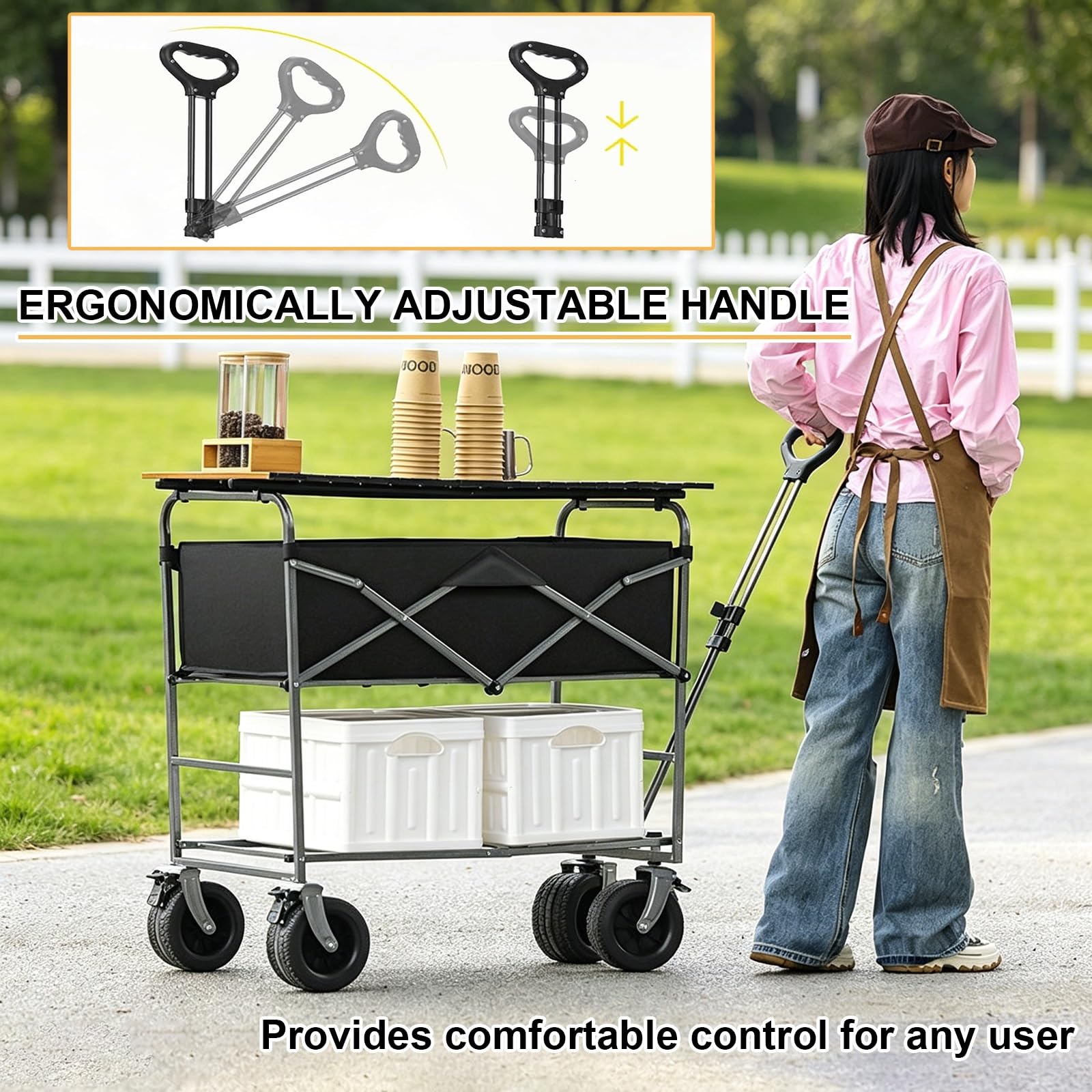 Carretto Mobile per La Vendita di Cibo con Tettoia, Bancarelle per Mercati Agricoli All'aperto, Stand Espositivi Portatili, per Mercati, Fiere Ed Eventi | Black,94cm/37in