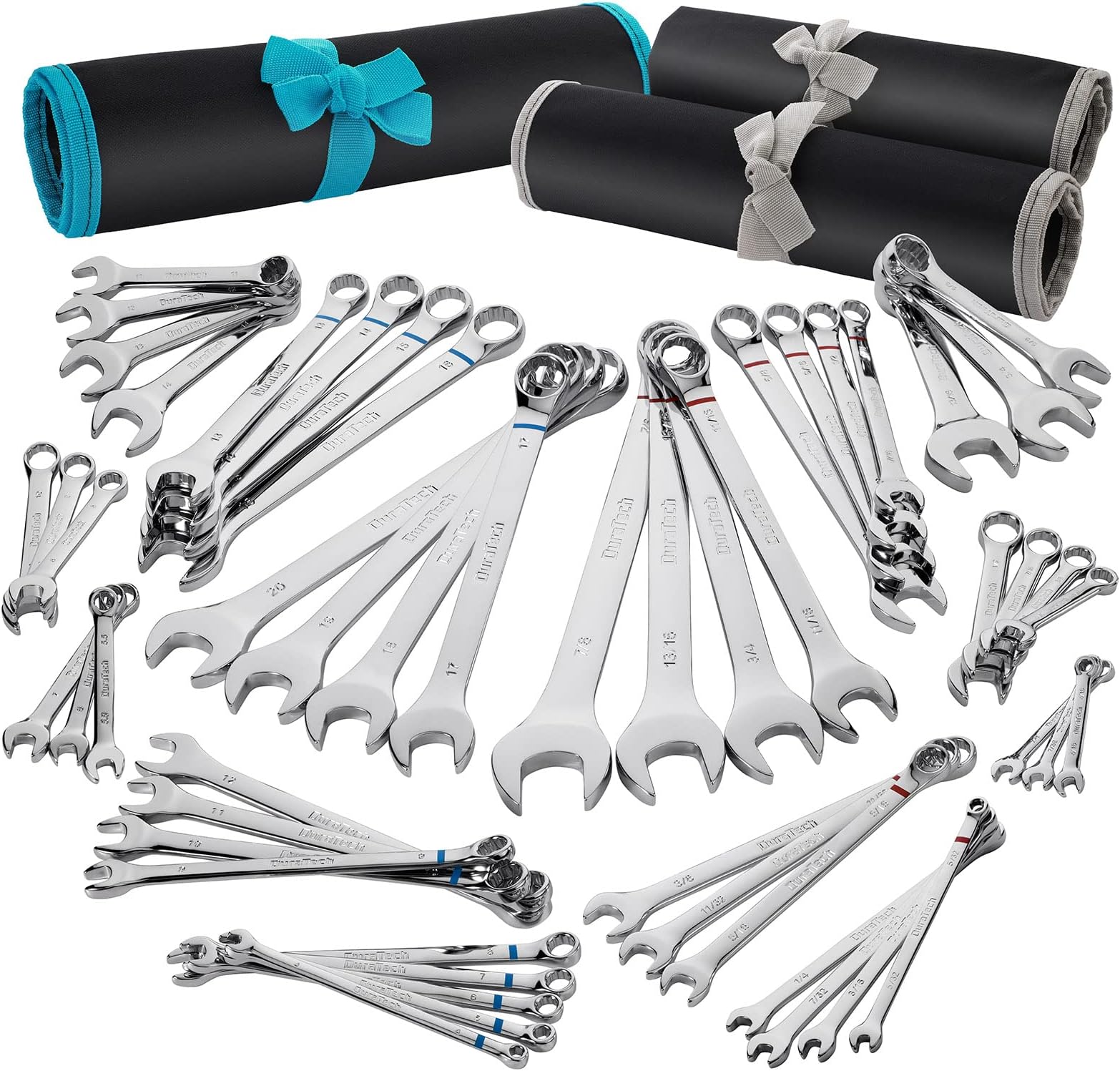 DURATECH 52-Piece Combination Wrench Set, 32 PCS Combo Wrench Set & 20 PCS Stubby Wrench Set, SAE & Metric, CR-V Steel, with Rolling Pouch
