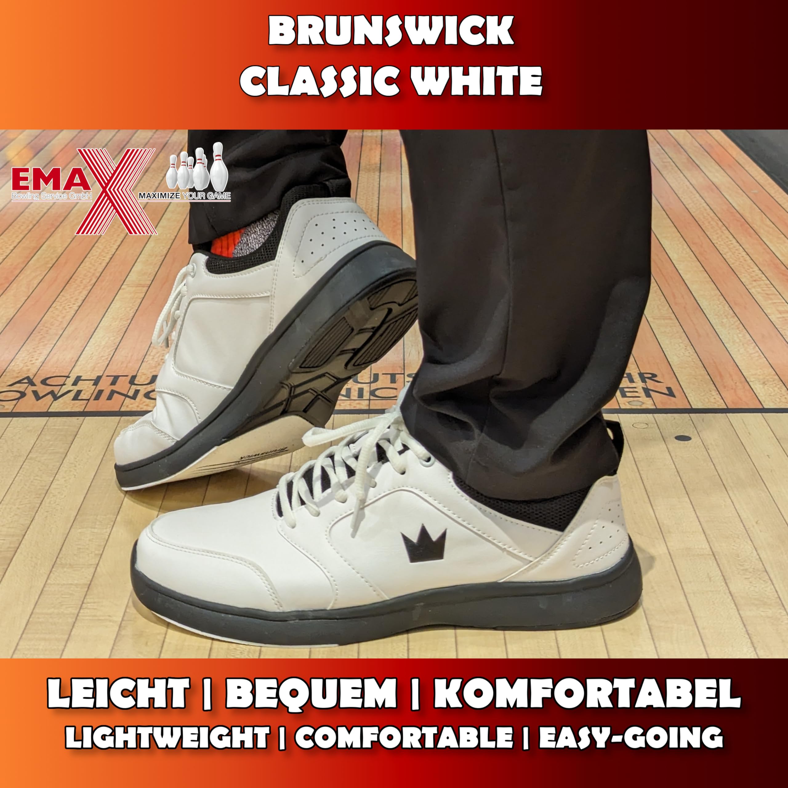 EMAX | Brunswick - Bowling-Schuhe Männer | Herren Bowling-Schuh | Tradition Black & Classic White