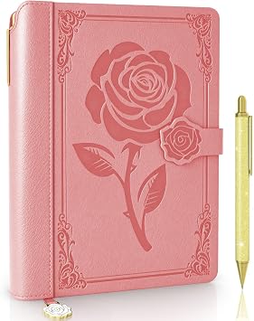 Aocii leather Journal for Women, A5 lined Daily Journal Notebook, Bullet Journaling for Writing, Hardcover Vintage Travel Journals, 224 Pages, Pen included Pink