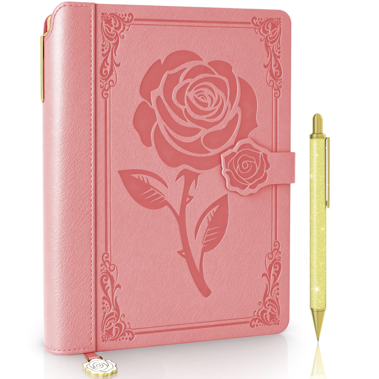 Aocii leather Journal for Women, A5 lined Daily Journal Notebook, Beautiful Journaling for Writing, Hardcover Vintage Travel Journals, 224 Pages, Pen included (Pink)
