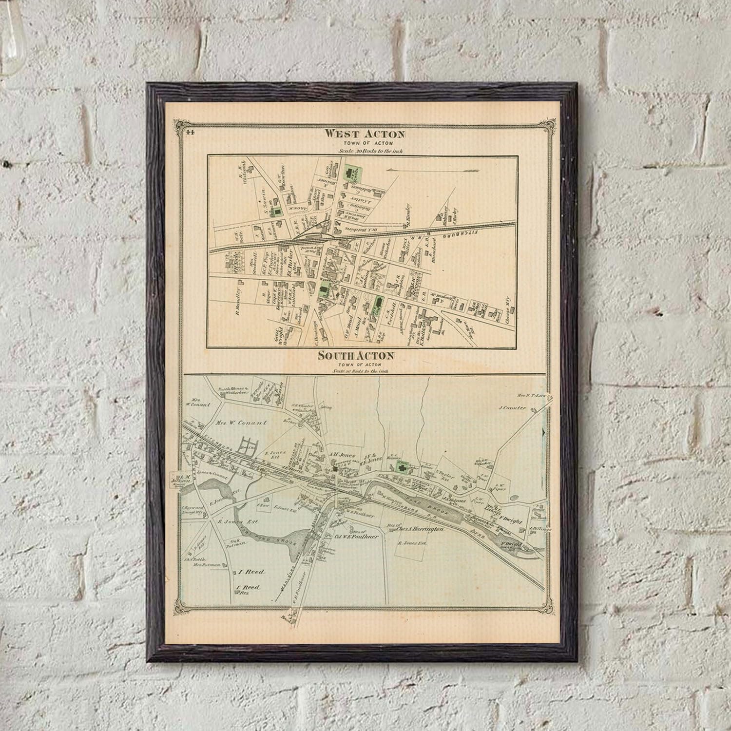 MG Global Historical Poster of Old West and South Acton 1875 Middlesex County Massachusetts Genealogy | 11x17 12x18 16x24 24x36 Unframed Print Wall Art Gift | Vintage Antique Decor