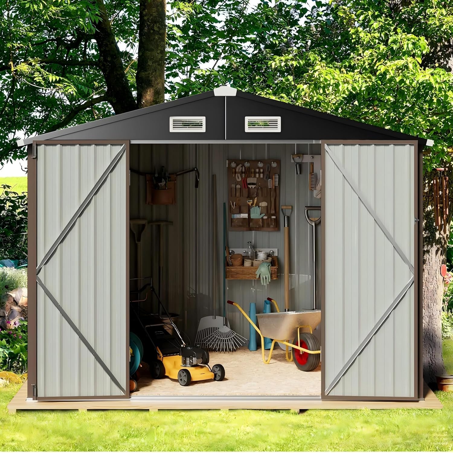 GVDV Casetta da Giardino in Metallo 236 × 171 × 197 cm, Armadio da Esterno Impermeabile con Serratura e Sistema di Ventilazione per Biciclette, Utensili e Tosaerba – per Giardino, Terrazza e Cortile