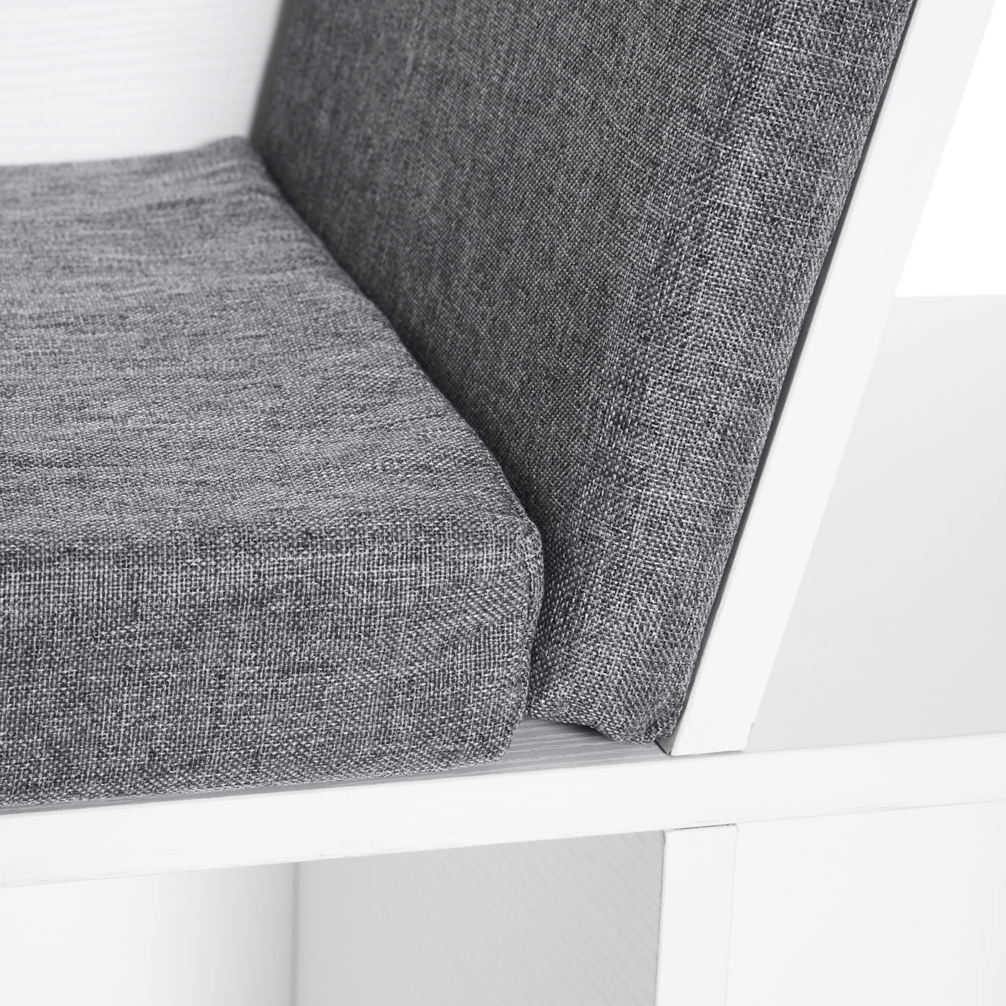 HOMCOM Librería con Asiento, Estantería de Libros con 6 Cubos, Estantería Almacenamiento con Banco con Cojín, Multiusos para Sala de Estar, Oficina, Dormitorio, 102x30x61cm, Blanco y Gris