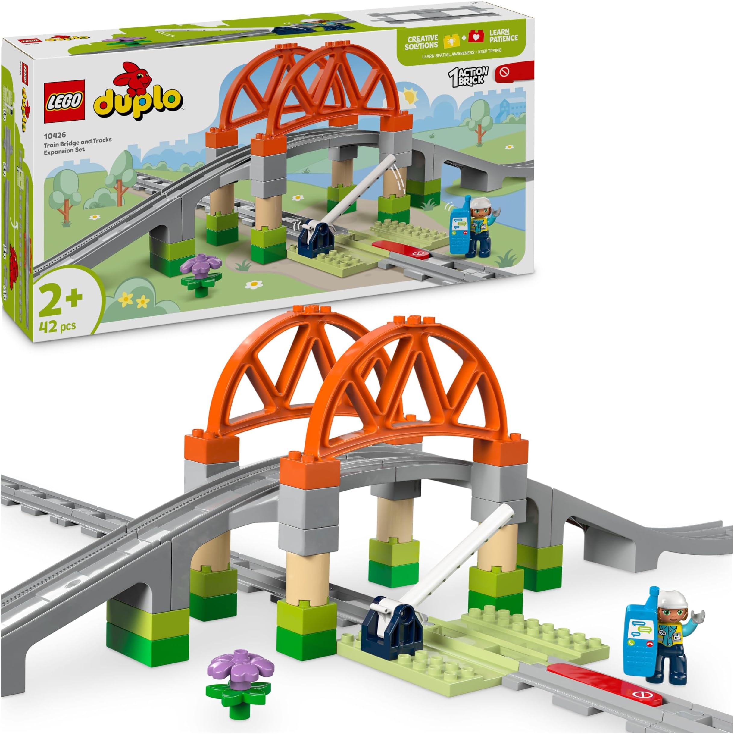 DUPLO Train Bridge and Tracks Expansion Set - Educational Learning Toy for Toddlers - incl. 8 Track Pieces, a Bridge, Barrier & an Action Brick - Gift for 2+ Year Old Boys & Girls - 10426