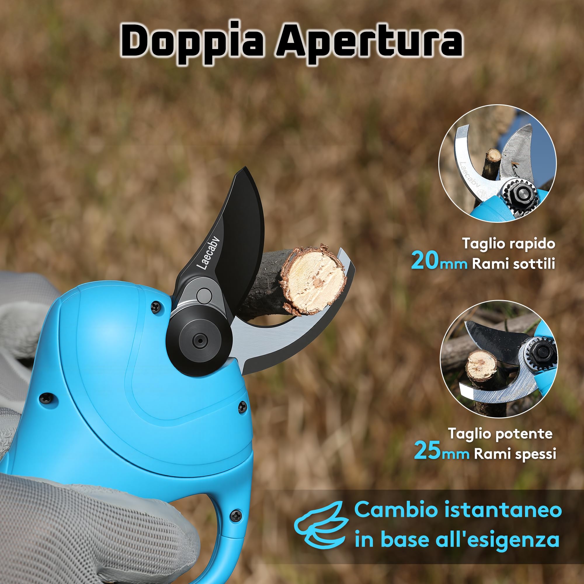 Laecabv Forbici Potatura Elettriche 25mm Forbici e cesoie per potatura Con 2pcs 2000mAh Batteria per Potatura Giardino Albero da Frutta Delle Viti