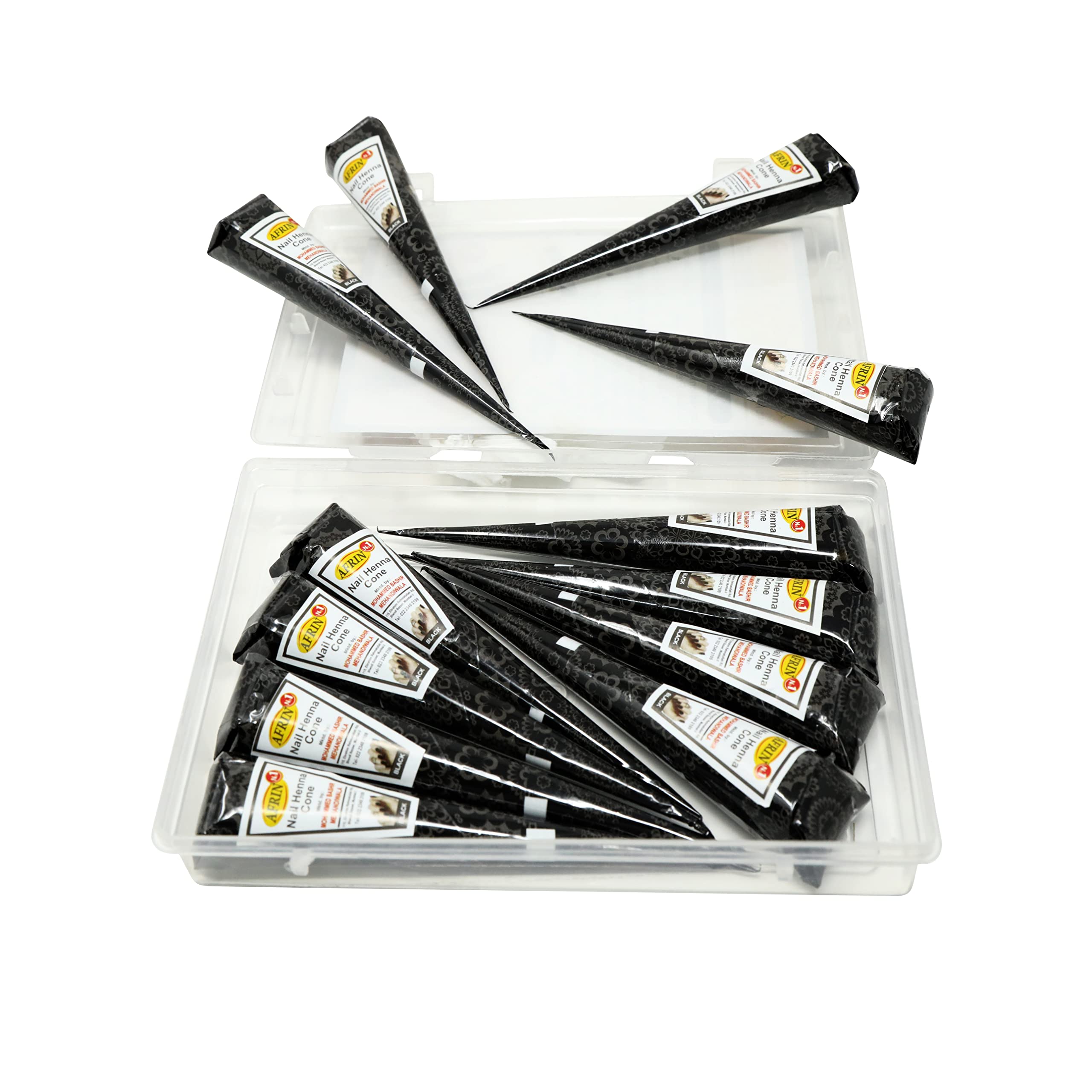 AFRIN Henna Black Nail Cone Pack of 24 (15gm each)|Ready to Use Mehendi for Natural Nail Color & Strength|Herbal Treatment to Darken Nails, Cover Discoloration & Prevent Breakage