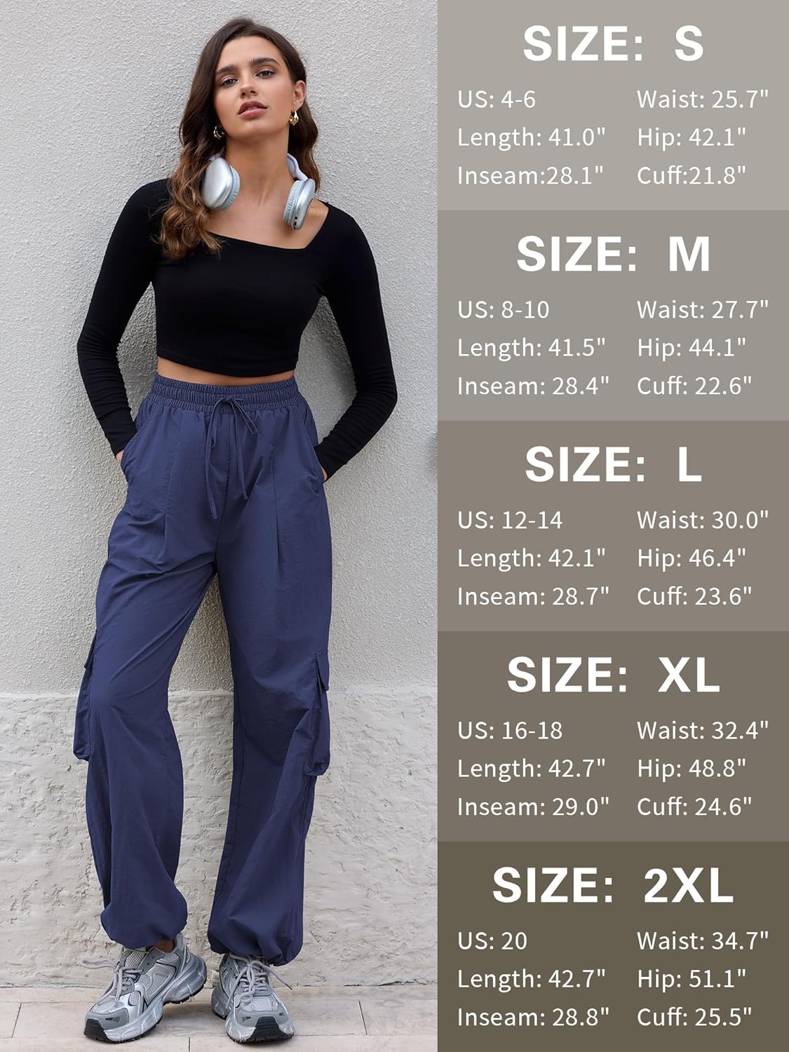 ZAFUL Cargo Pants Women High Waisted Parachute Pants with Pockets Quick Dry Lightweight Baggy Pants - Image 4